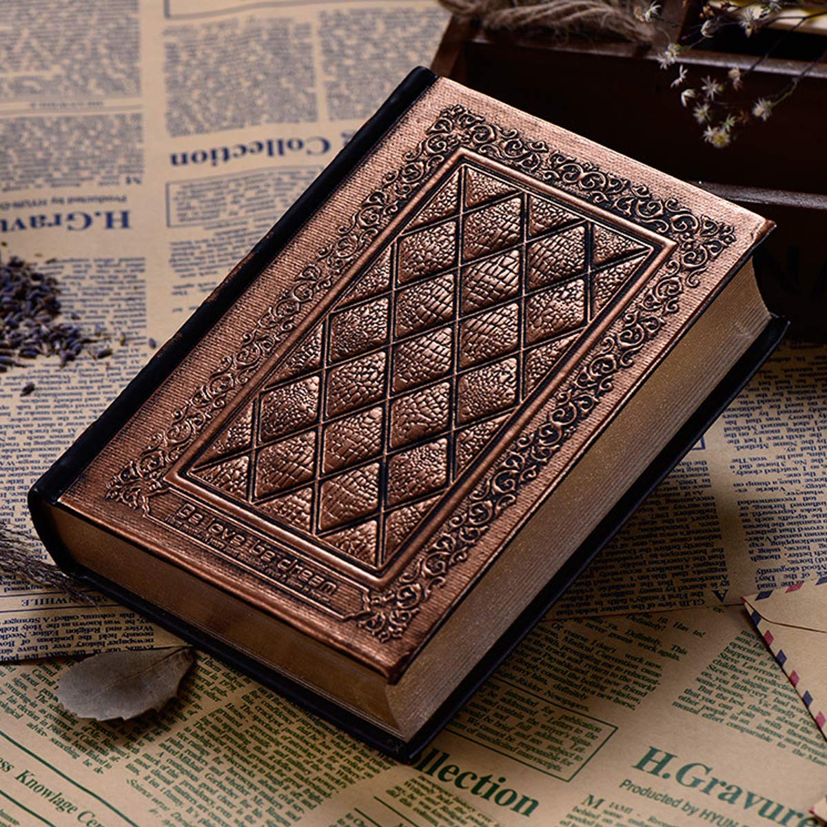 VIDOO Grande Épaississement Carnet Carnet en Cuir Vintage Embossed Cover Notepad Office School Papeterie - Bronze