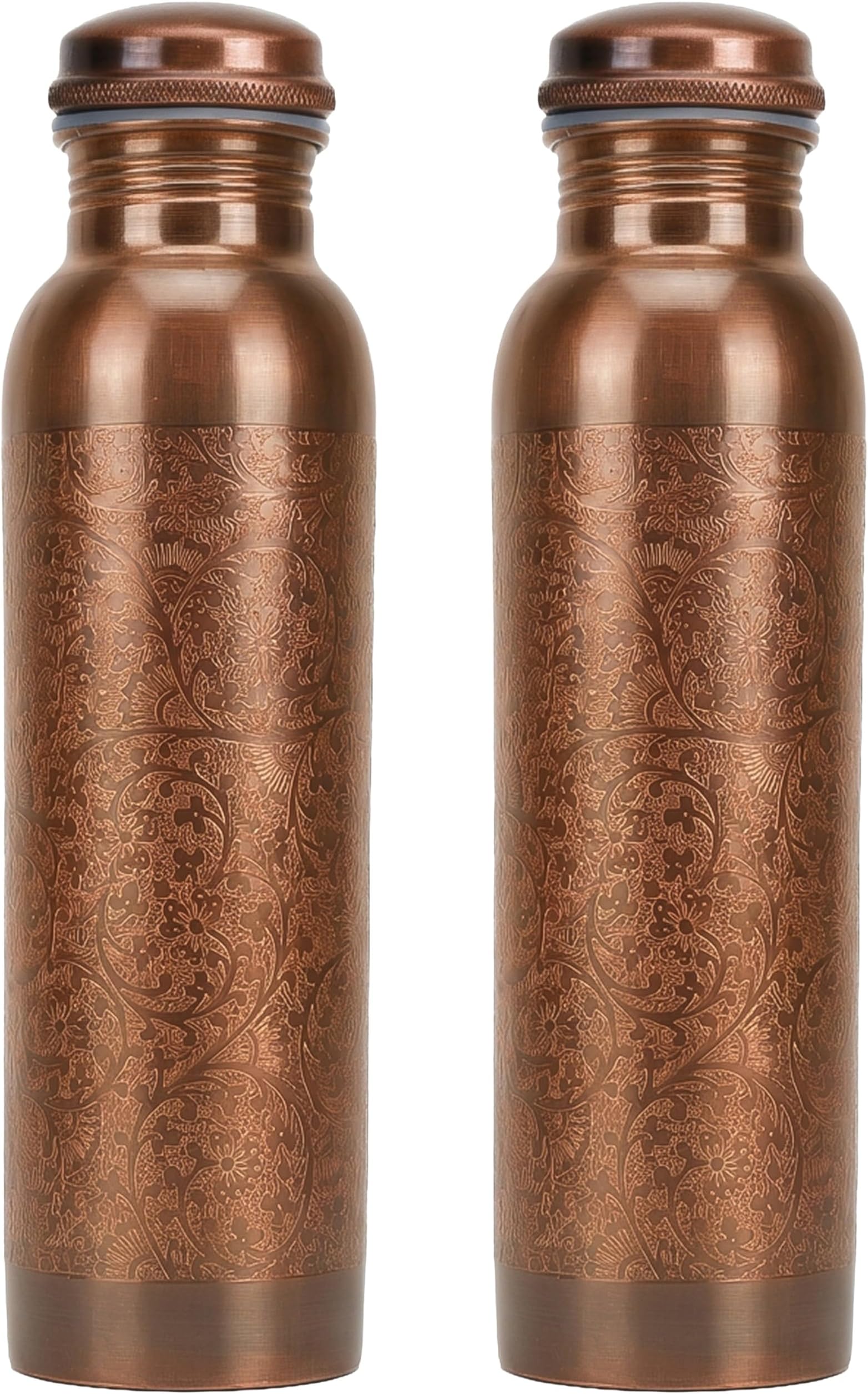 34 Ounce Antique Copper Bottle 1000 ml Pure Copper Water Bottles for Sports, Gym Yoga, Hiking, Handmade Antique Ayurvedic Vessel 1 liter - Pack of 2