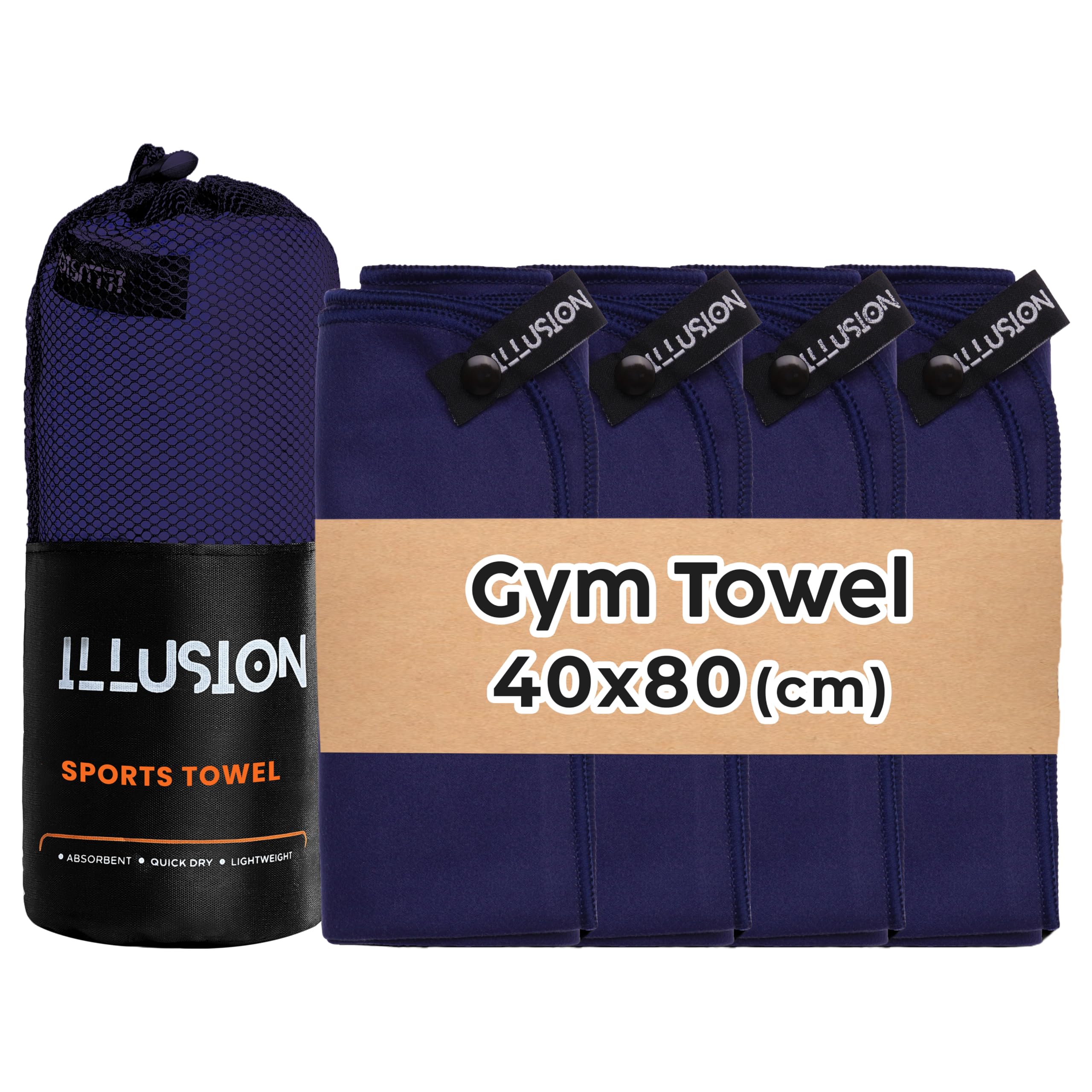 illusion Small Microfibre Gym Towel for Active Sports (40x80cm) - Lightweight Quick Dry Towel - Ideal for Cardio, Cycling, Strength Training, Yoga, and Running, Perfect for Athletes Training Outdoors