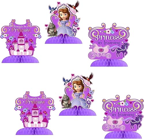 Miniatura 3 de Unique Sofia The First Princess - Suministros de decoración para fiesta de cumpleaños, incluye 6 mini centros de mesa y calcomanías