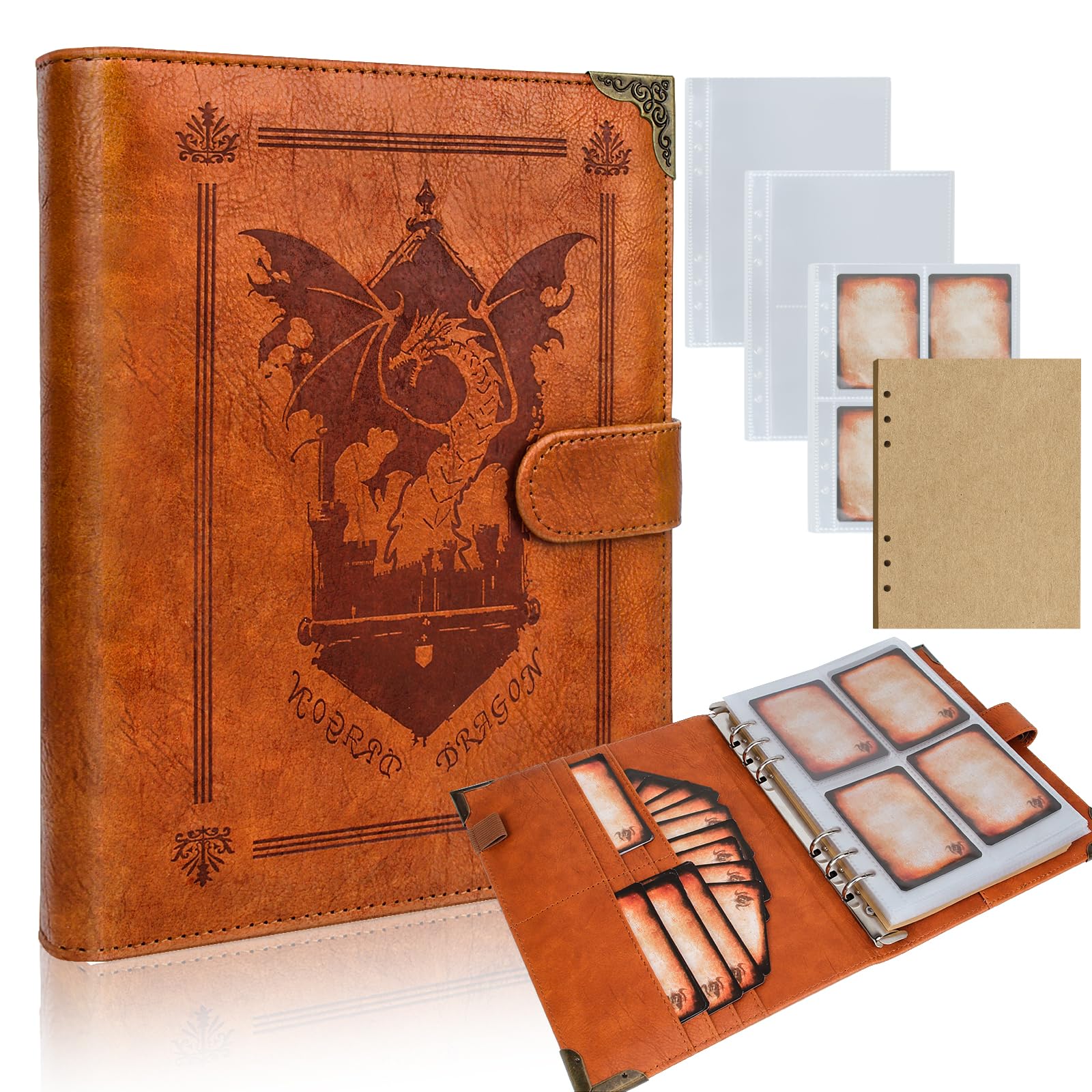 Byhoo Spellbook Cards Holder DND RPG Pocket Spell Book & Reference Card Holder, Tome of Recollection TTRPG Gaming Accessories for DND Beginner Master (60 Poker-Size Player Cards Included)