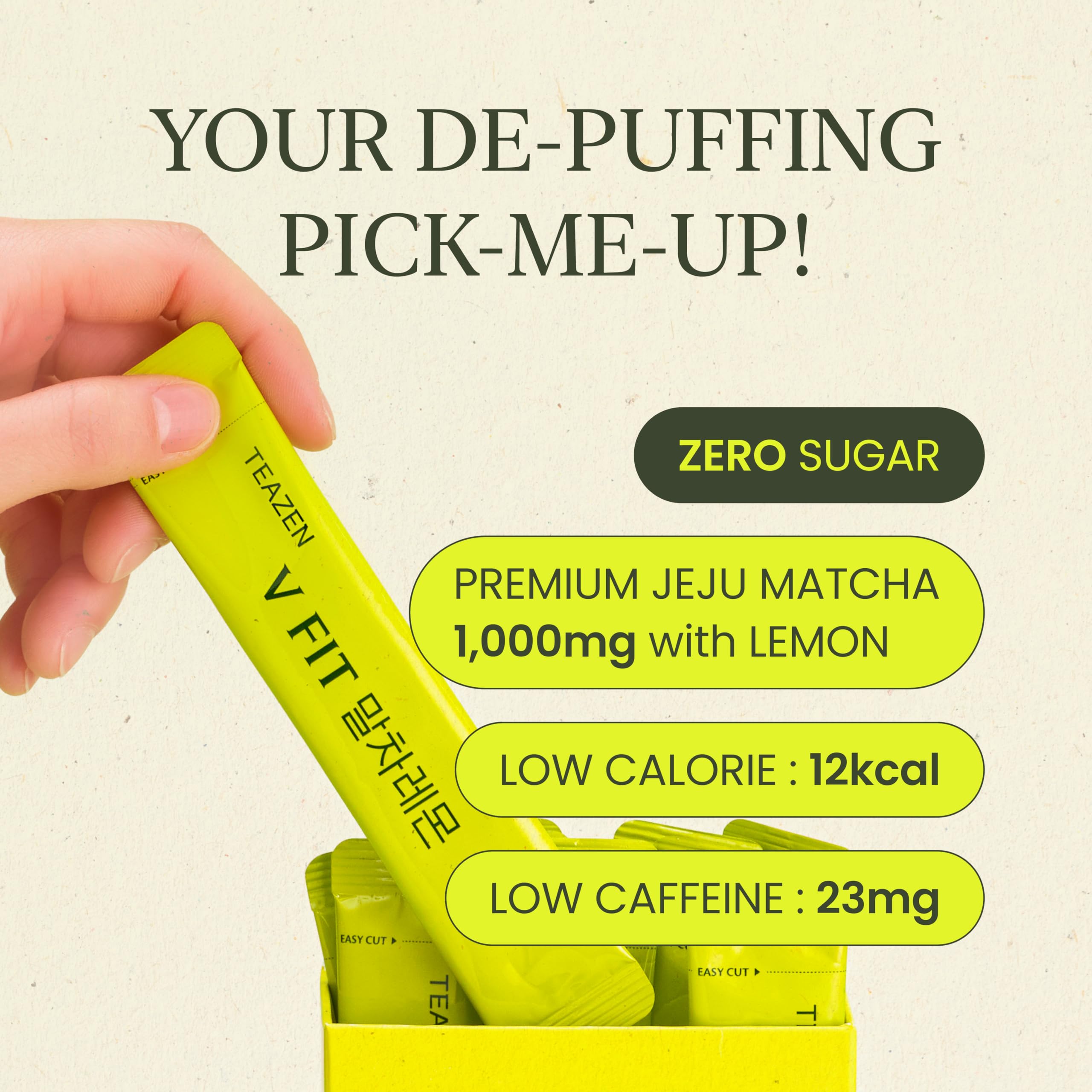 TEAZEN V-Fit Matcha Lemon Powder Sticks Low Calorie Detox Tea Hydration Drink Mix Sugar Free 10 Sticks 1 — view 5