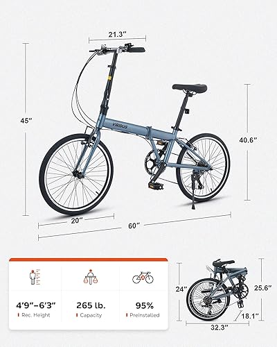 Miniatura 8 de VIRIBUS Folding Bike for Adults, 20 inch Foldable Bike 7 Speed, Lightweight Compact Bicycle, Portable Collapsible Bikes for Adult Men Women City