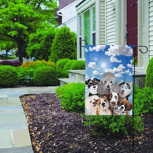 Miniatura 9 de Bandera de jardín vertical de 12.5 x 18 pulgadas, diseño de caniches Shih Tzu, caniches boxeador, pata de perro, cachorro, cielo soleado, bandera de