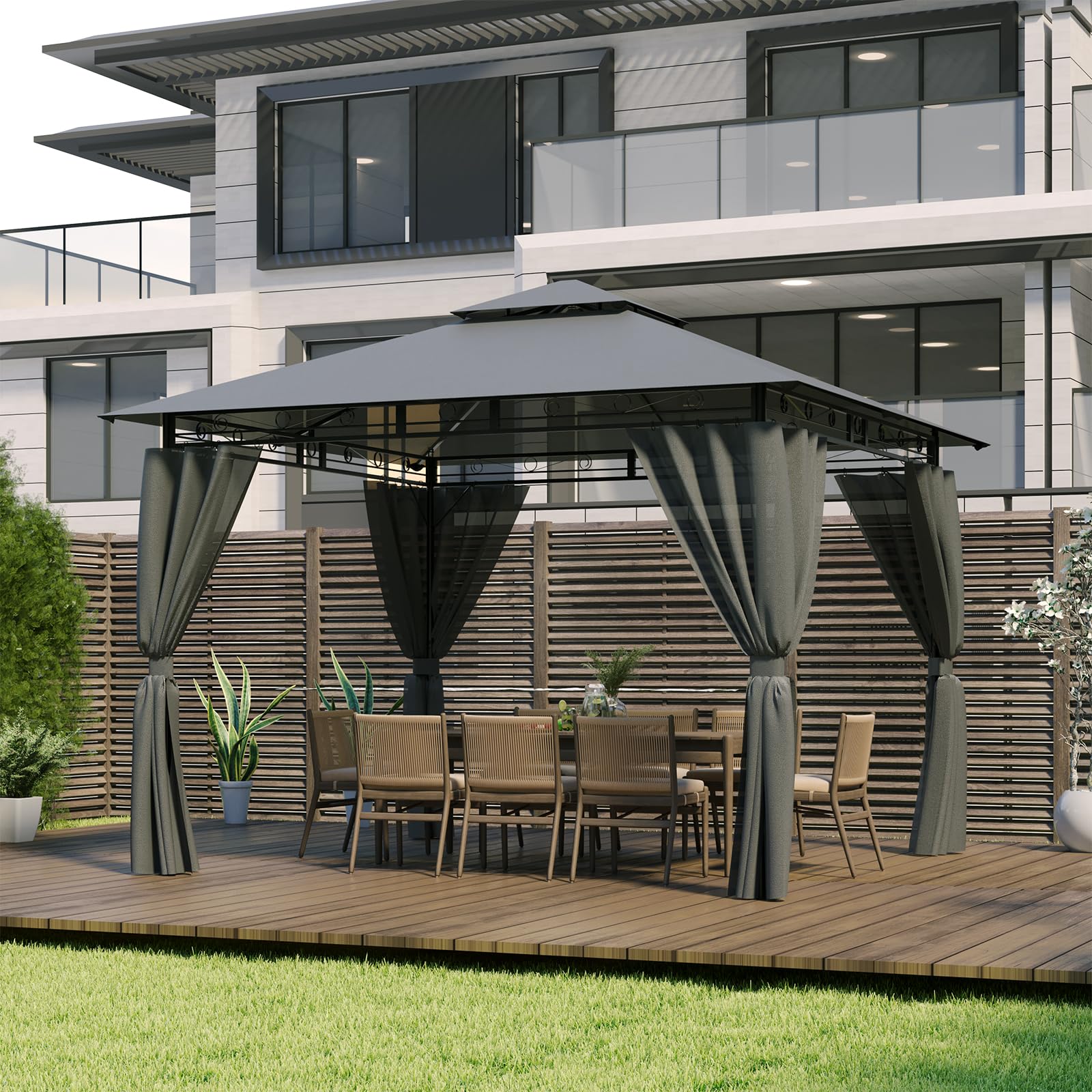 Devoko Tonnelle de Jardin 3x3m, Imperméable Deluxe Tonnelle, Tonnelle de Jardin Exterieur, Tonnelles à Cadre Métallique, Pergola Jardins Exterieur pour 4-6 Personnes, Gris