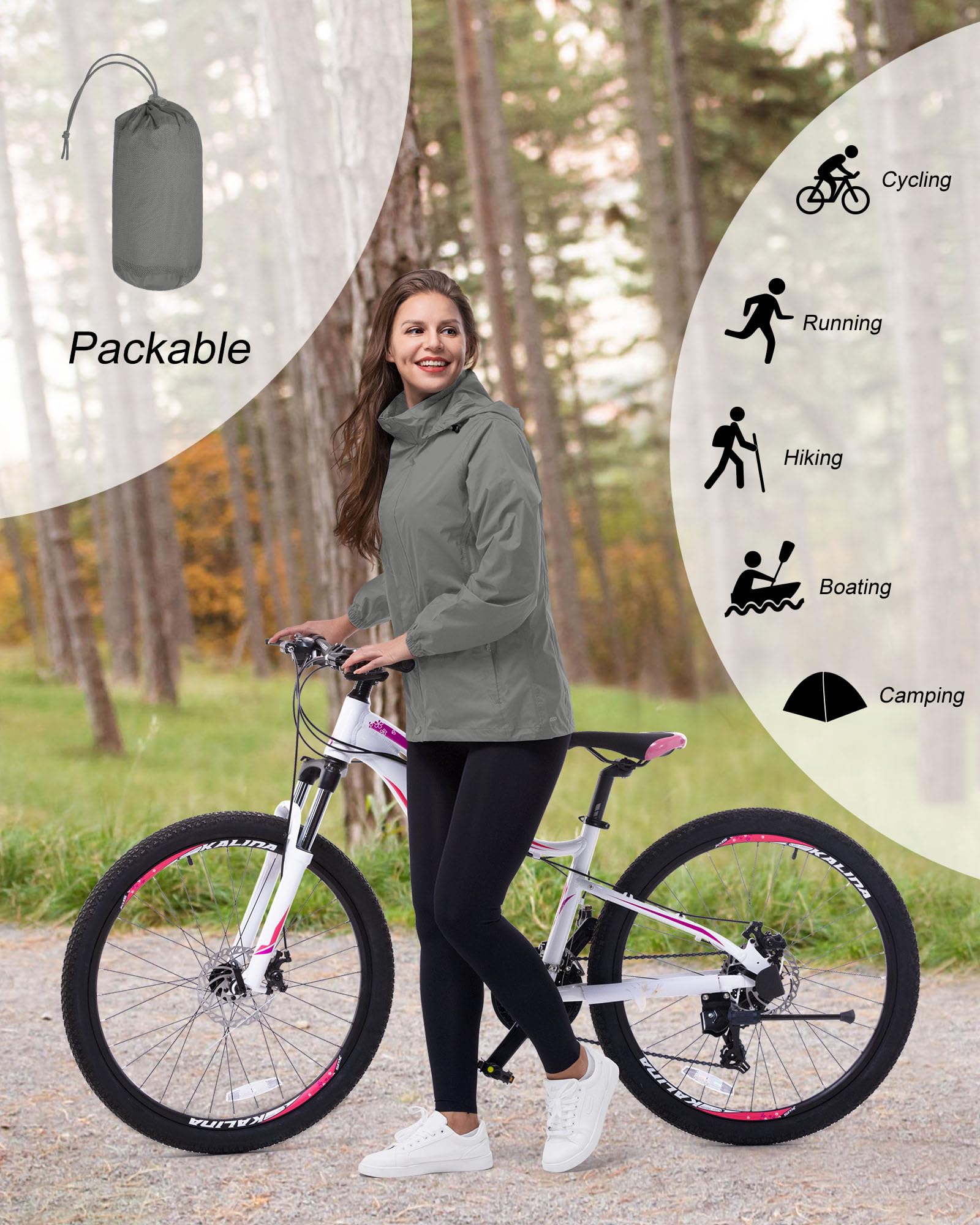 Veste de pluie compacte pour femme 33,000ft - imperméable légère avec capuche coupe-vent cyclisme