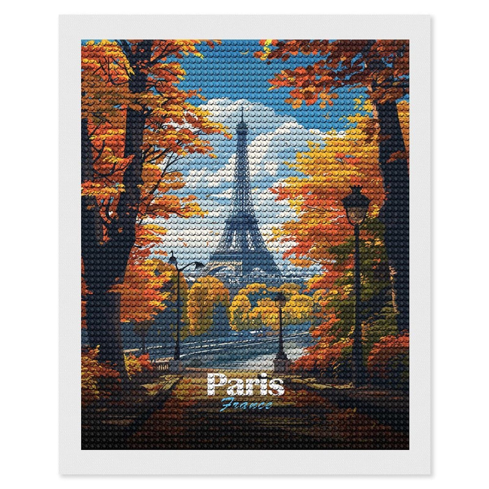 Junmoney Eiffel Tower Autumn View Diamond Art Canvas 16"x20", Easy to Follow Symbols, Finish and Display, Fun Craft Experience, Aesthetic Room Decor