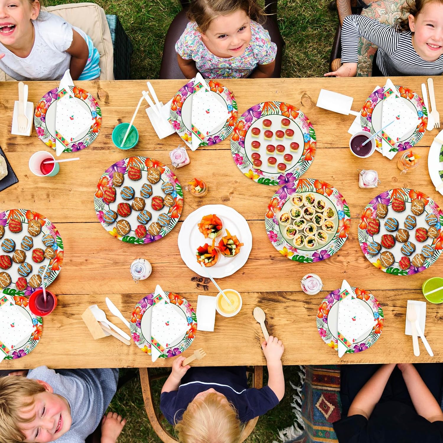 Havawish 120 Pcs Summer Party Paper Plates Disposable Round Paper Plate Dessert Plates Decorations for Summer Safari Theme Birthday, 7 Inch and 9 Inch(Hawaiian Luau Theme)