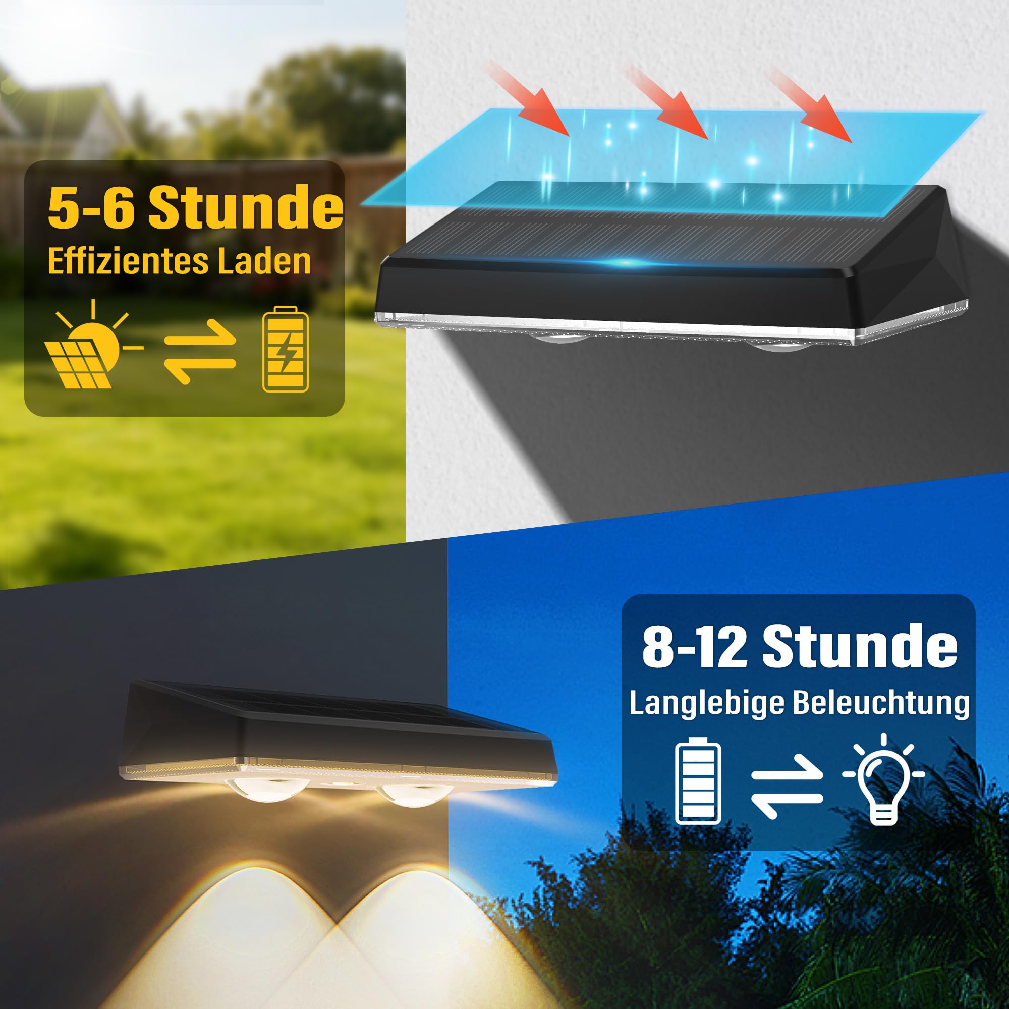 Solarlampen für außen wand, Solar Wandleuchte aussen, solarwandleuchten außen 3 Beleuchtungsmodi LED aussenleuchte solar IP67 Wasserdicht außenbeleuchtung solar für Zaun Garten Terrasse 8er