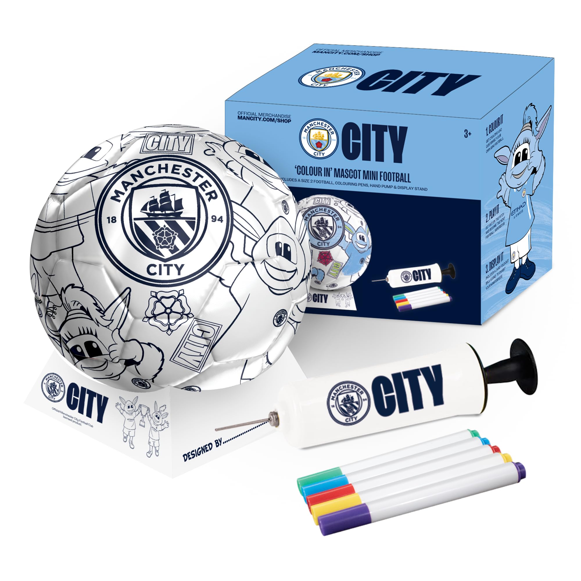 Manchester City FC - Mini Ballon de Foot (Taille 2) (Blanc/Bleu)