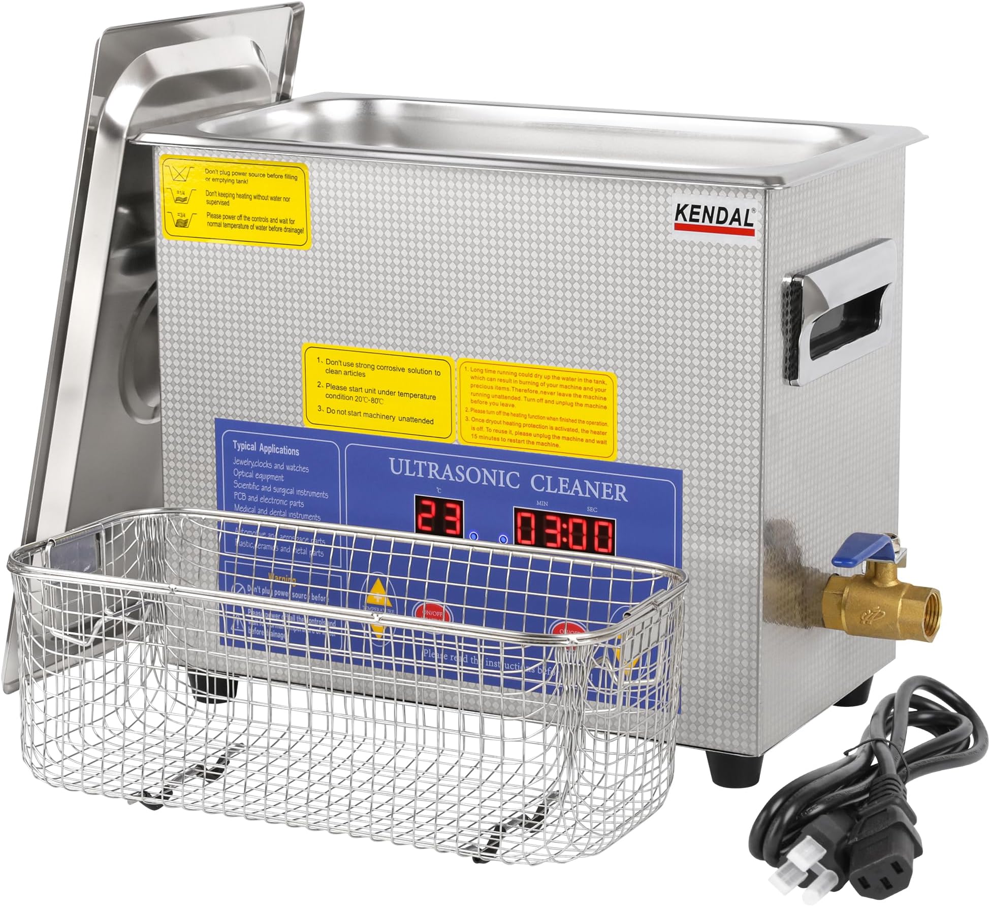 Kendal Commercial Grade 180watts 6L Ultrasonic Cleaner 40kHz with Digital Timer&Heater Cleaning Machine, for Watch Instruments Industrial Parts Excellent Cleaner Solution