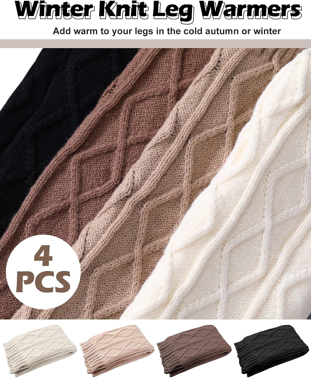 Shihanee 4 Pairs Fleece Lined Leg Warmer Thermal Comfortable Skating Leg Warmer Long Boot Socks Winter Skating Gift for Women