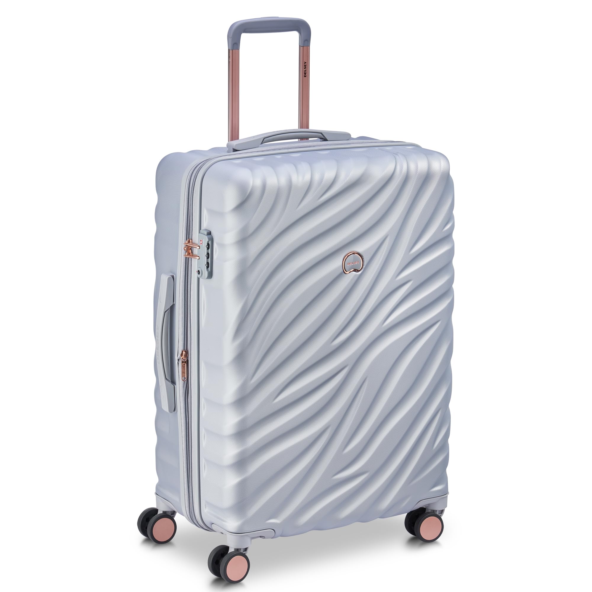 Alexis Durable Luggage, Expandable Lightweight 4-Wheel Spinner, Easy Grip Handles for Smooth Mobility, TSA-Lock Incorporated, Men and Women, Platinum/Rose Gold, Check-In 25-Inch