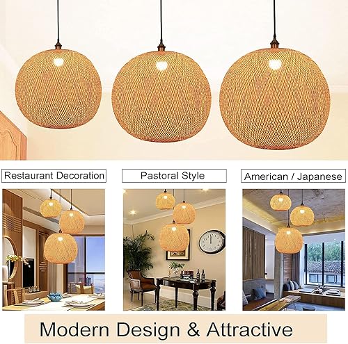Miniatura 6 de Lámpara colgante de farol de bambú, estilo japonés retro E27, lámpara colgante de lámpara de techo para sala de estar, dormitorio, restaurante,