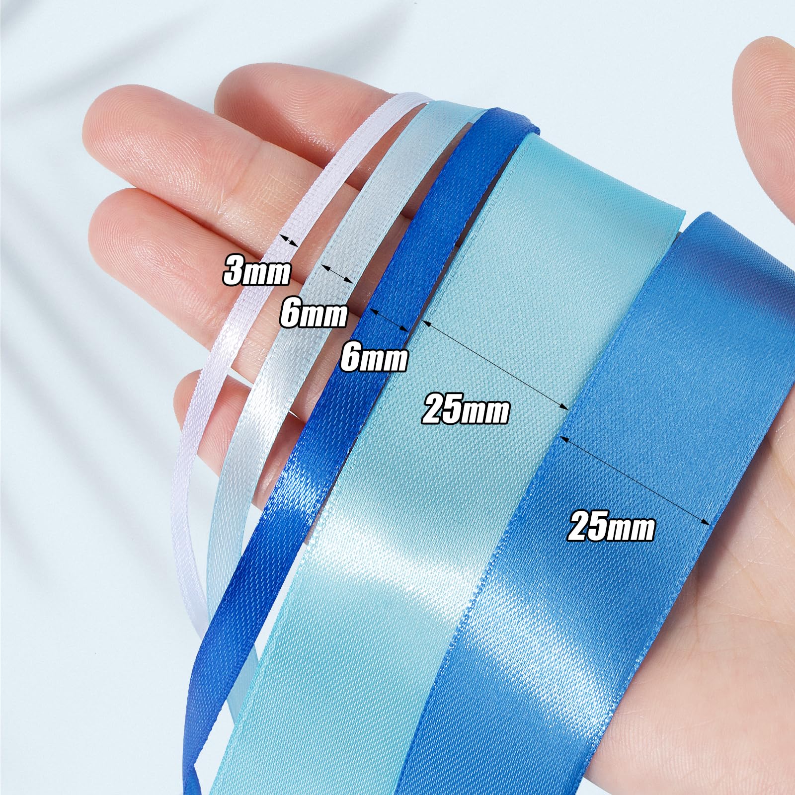Set Satinband Ukraine-Farben: Gelb & Aquablau, 6 Rollen à 22 M (6,12,25 Mm Breite), 132 M Gesamt