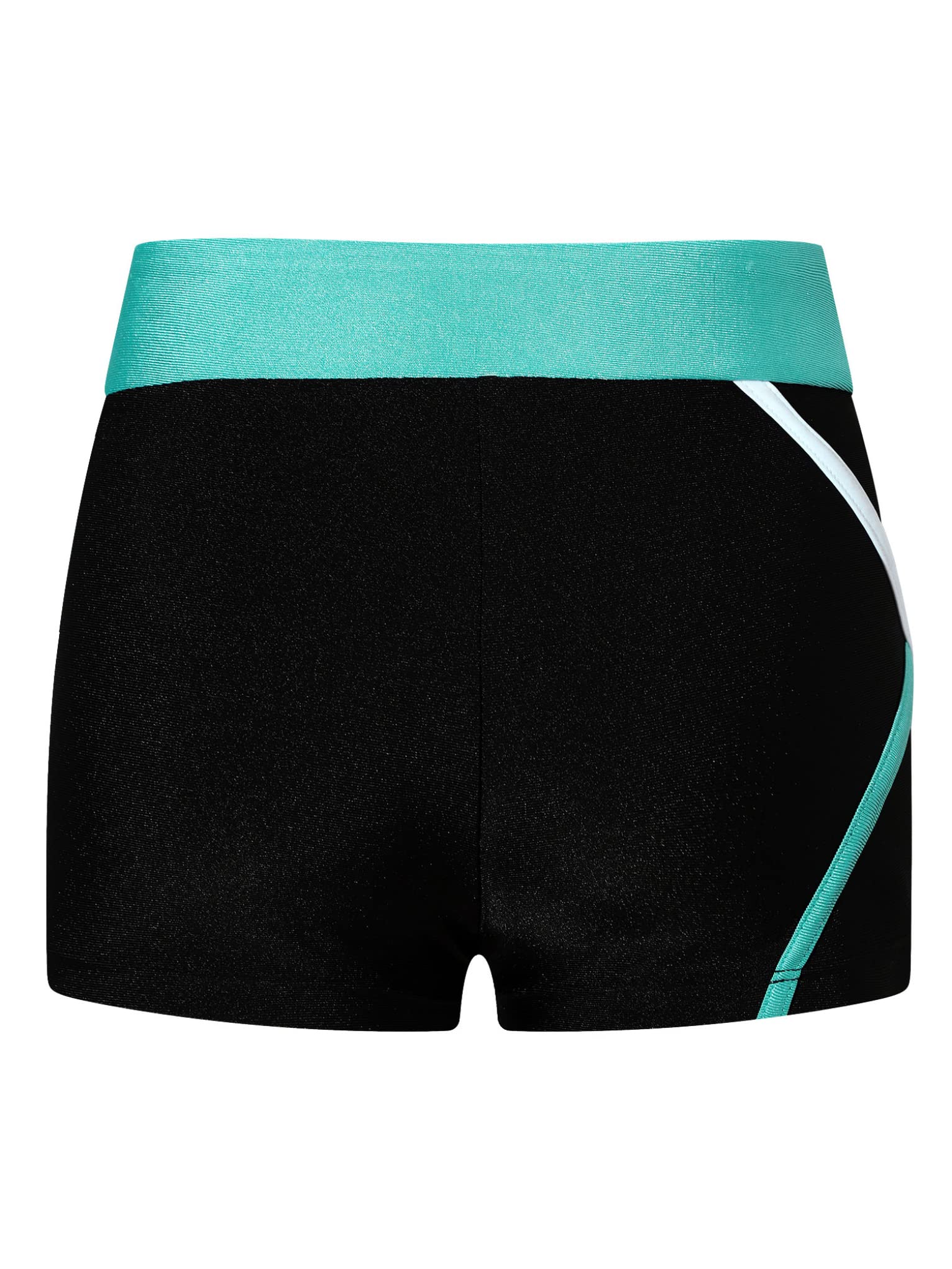 Mufeng Kids Girls Color Contrast Dance Running Training Shorts Low Waist Elastic Gymnastics Sports Dance Shorts Bottoms Blue Green 12 Years