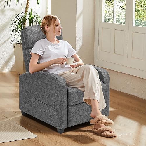 Miniatura 2 de Sweetcrispy Silla reclinable de masaje para adultos, asiento de cine en casa ajustable con soporte lumbar para sala de estar, reclinable de tela