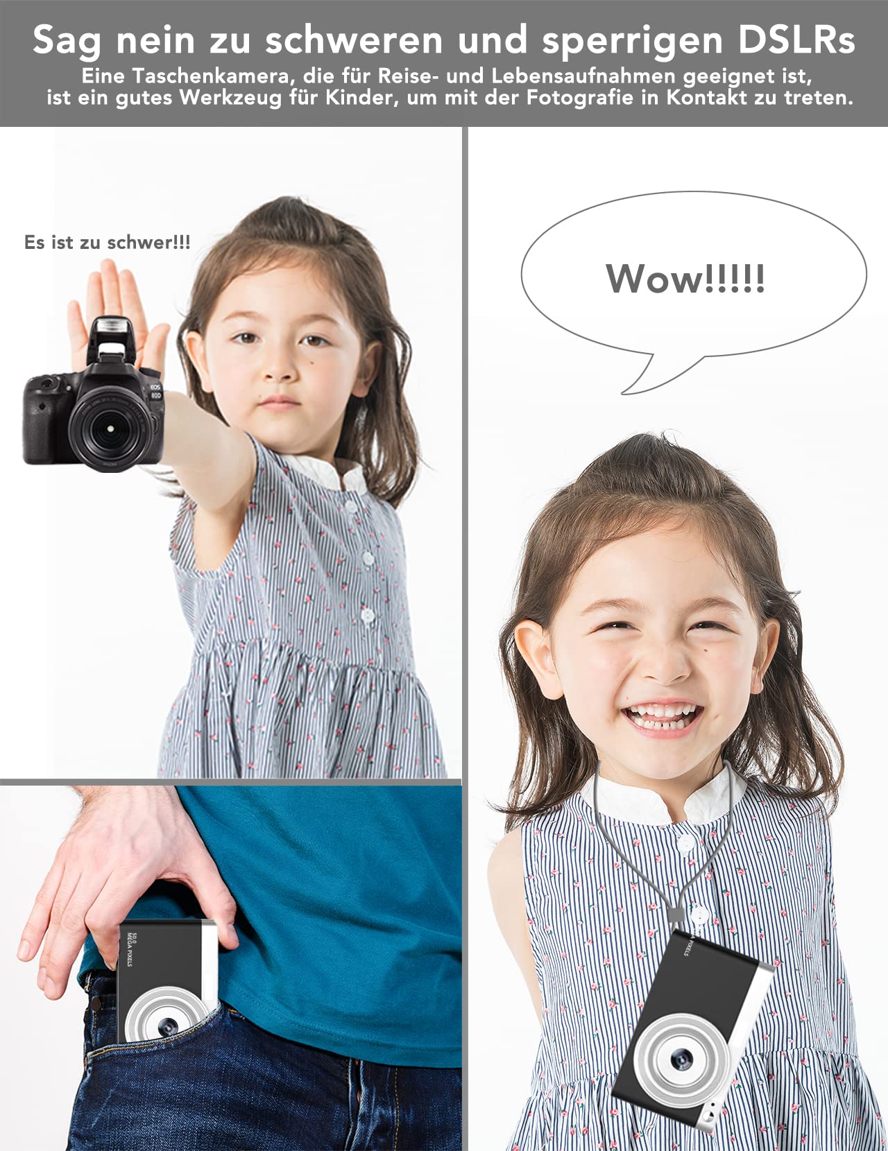 4K Ultra HD Mini Videocámara 50MP 2, 88 Pulgadas LCD Recargable Cámara Compacta Estudiante con Zoom Digital 16x Cámara de Vlogs Youtube para niños, Adultos Principiantes (Negro)
