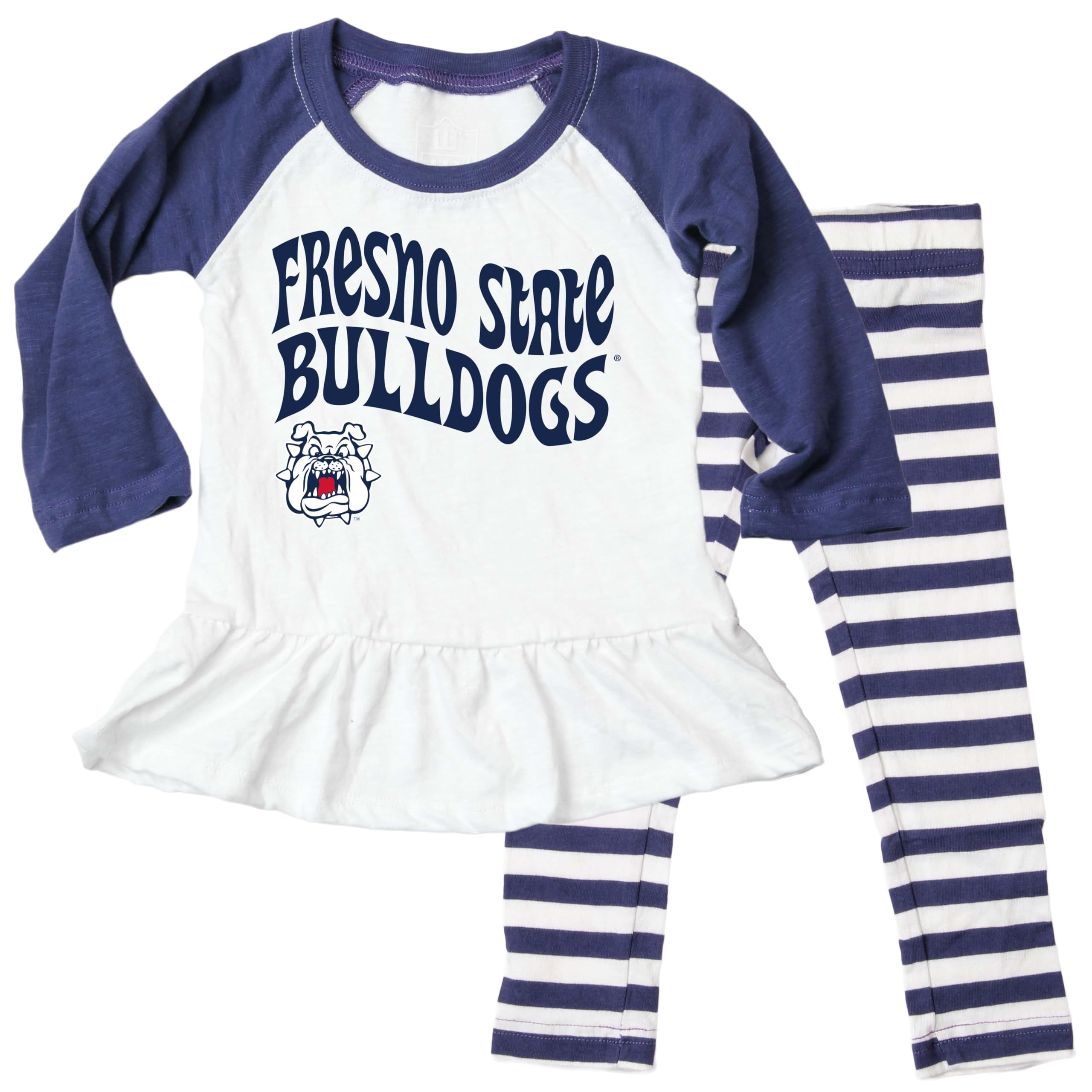 Wes and Willy NCAA Infant Girls Ruffle Raglan Set,Fresno State Bulldogs,12M,Midnight