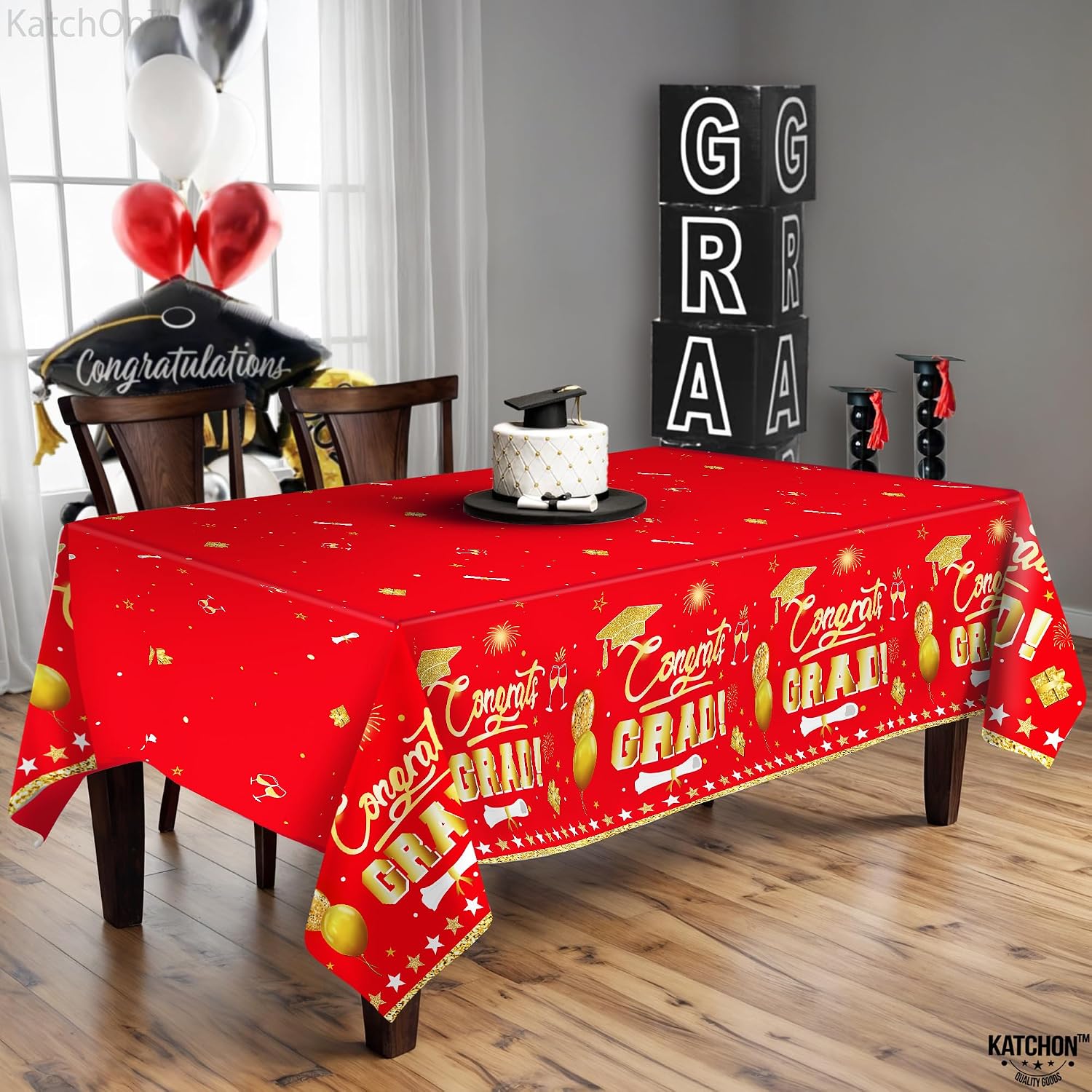 KatchOn Graduation Tablecloth, Red and Gold Grad Tablecloth - XtraLarge 54x108 Inch, Pack of 3 | Congrats Grad Tablecloth | Graduation Decorations 2026 | Graduation Table Decorations 2026