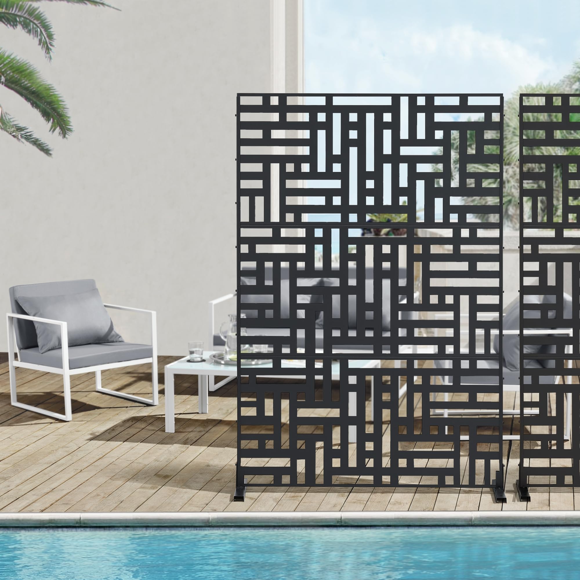 Casa.pro Cloison De Séparation Intérieur Paravent Séparateur De Pièce Design Moderne Pour Délimiter Différentes Espaces Avec Motif Décoratif Salon Bureau Séjour Acier Galvanisé 200 X 100 X 50 Cm Noir