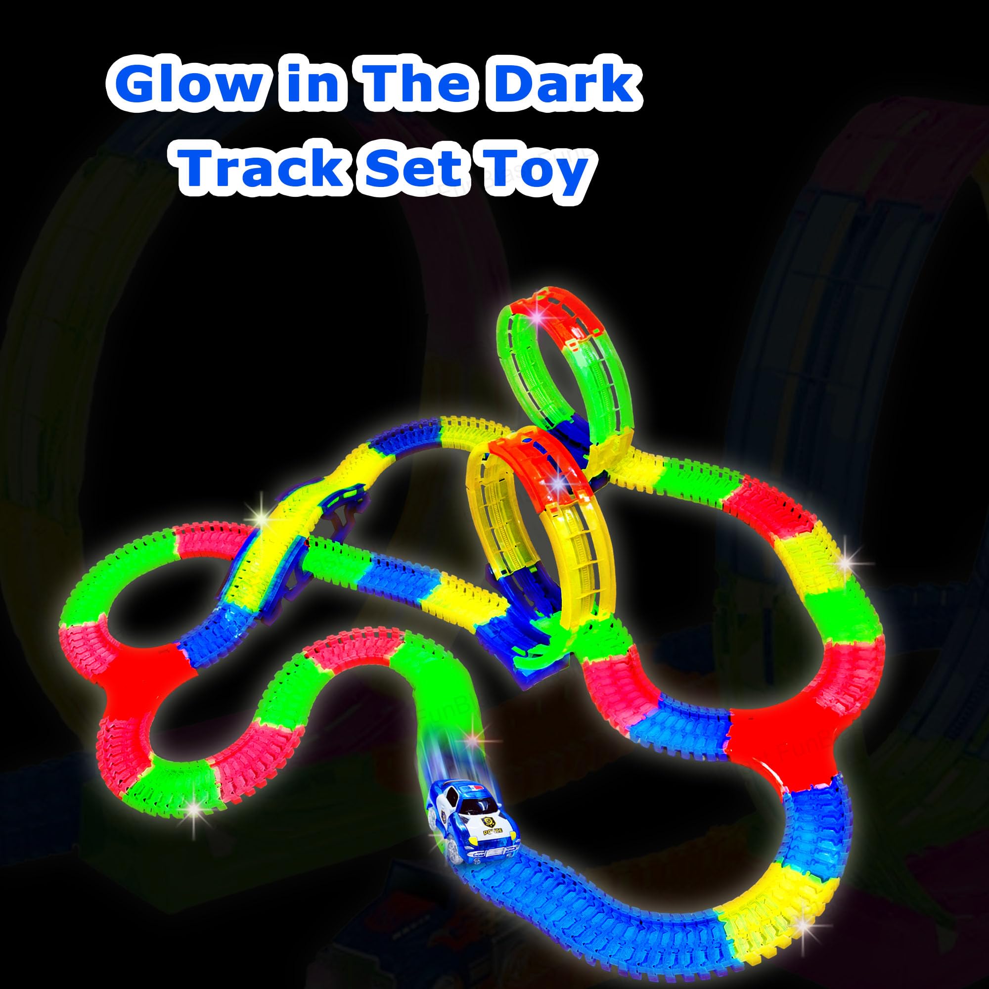FunBlast Glow in The Dark Track Set Toy - Flexible and Bendable Glow in The Dark Twister Track Toy Set with LED Lights Racing Car, DIY Toys for Boys, Girls, Kids (316 Pcs) 3