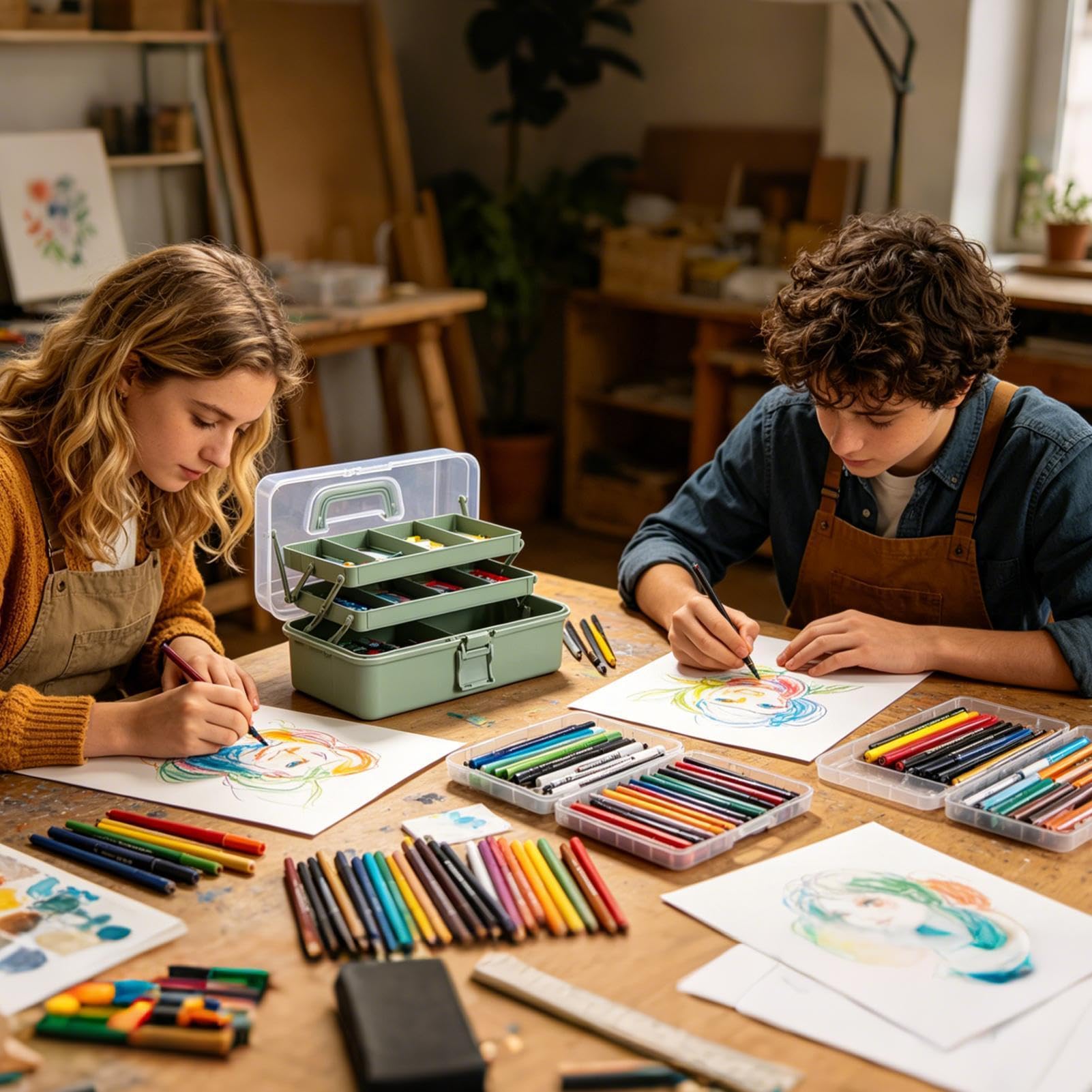 Organizzatore da Scatole d'Arte Scatola Multiuso Divisoria a 3 con Maniglia | Contenitori per Craft per Cucina Camera da Armadio Dispensa Garage Posto di Lavoro Dormitorio Scuola