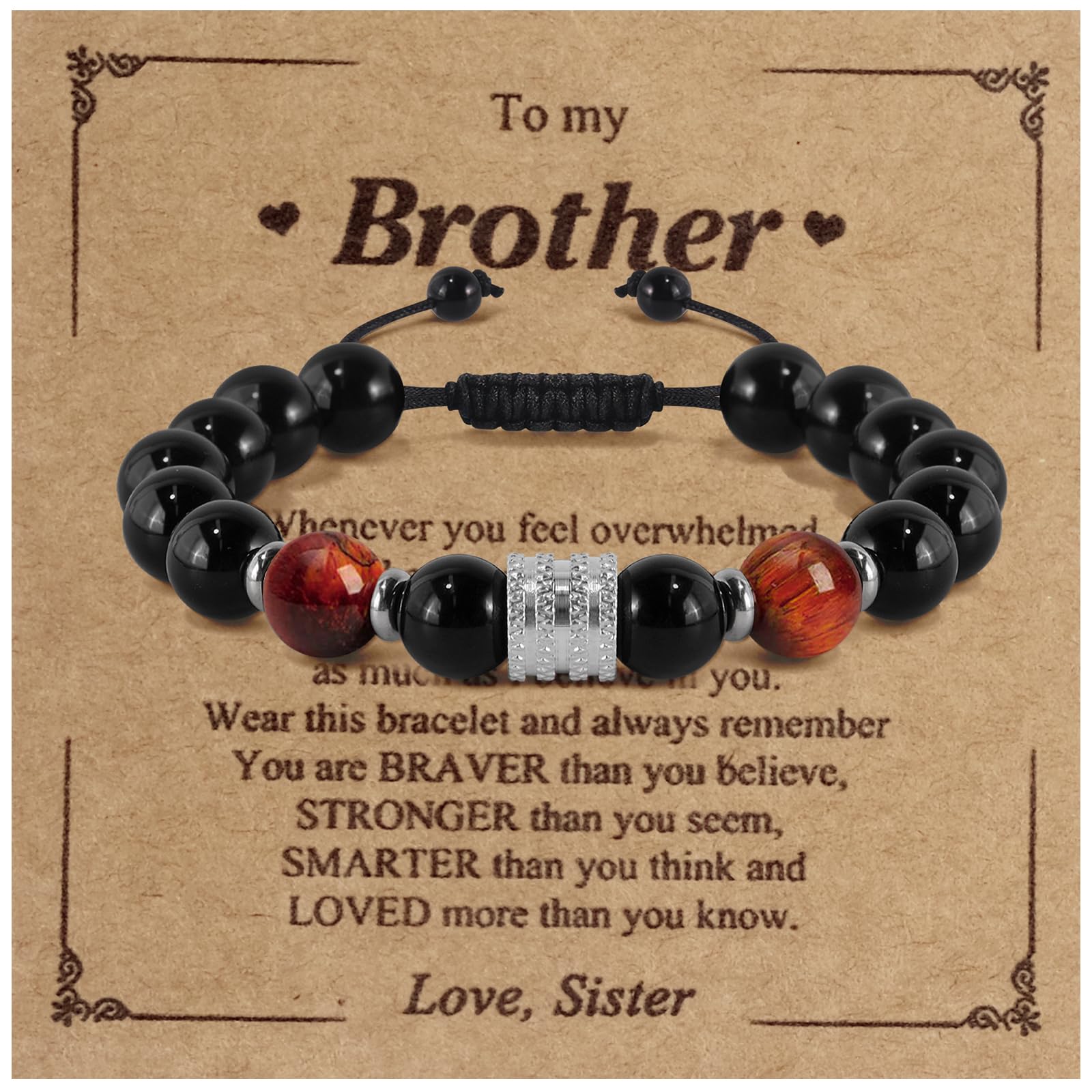 Hamoery Bracelets for Men Natural Tiger Eye Stone Beads Braided Rope Bracelet Gift for Dad Husband