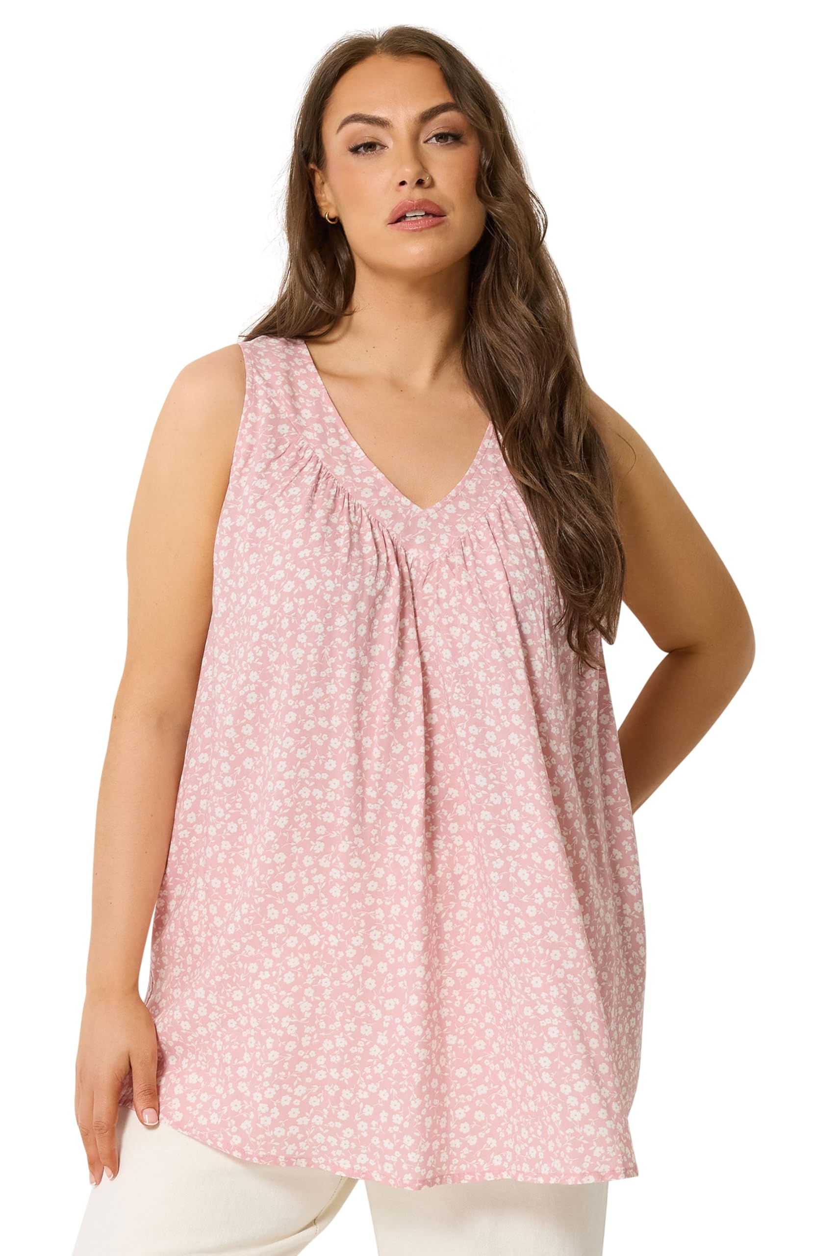 Yours Curve Pink Ditsy Floral Vest Top - Women's - Plus Size Curve