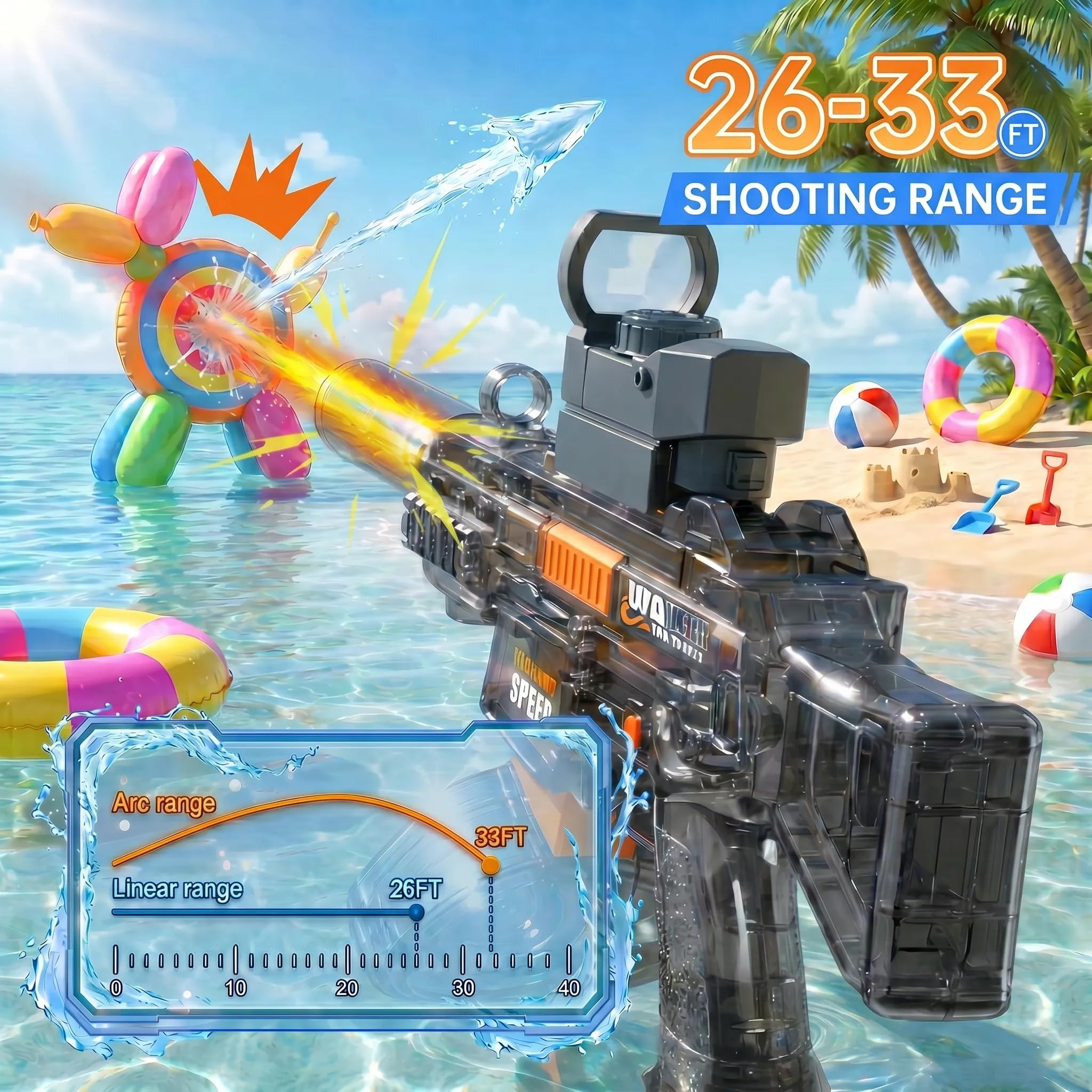 Pistolet à Eau éLectrique pour Enfants, Pistolet à Eau Automatique Longue PortéE, Water Gun Electric Longue Porté Jusqu'à 10M Jouet Cadeau pour Garçon Adulte (UMP45 Noir)