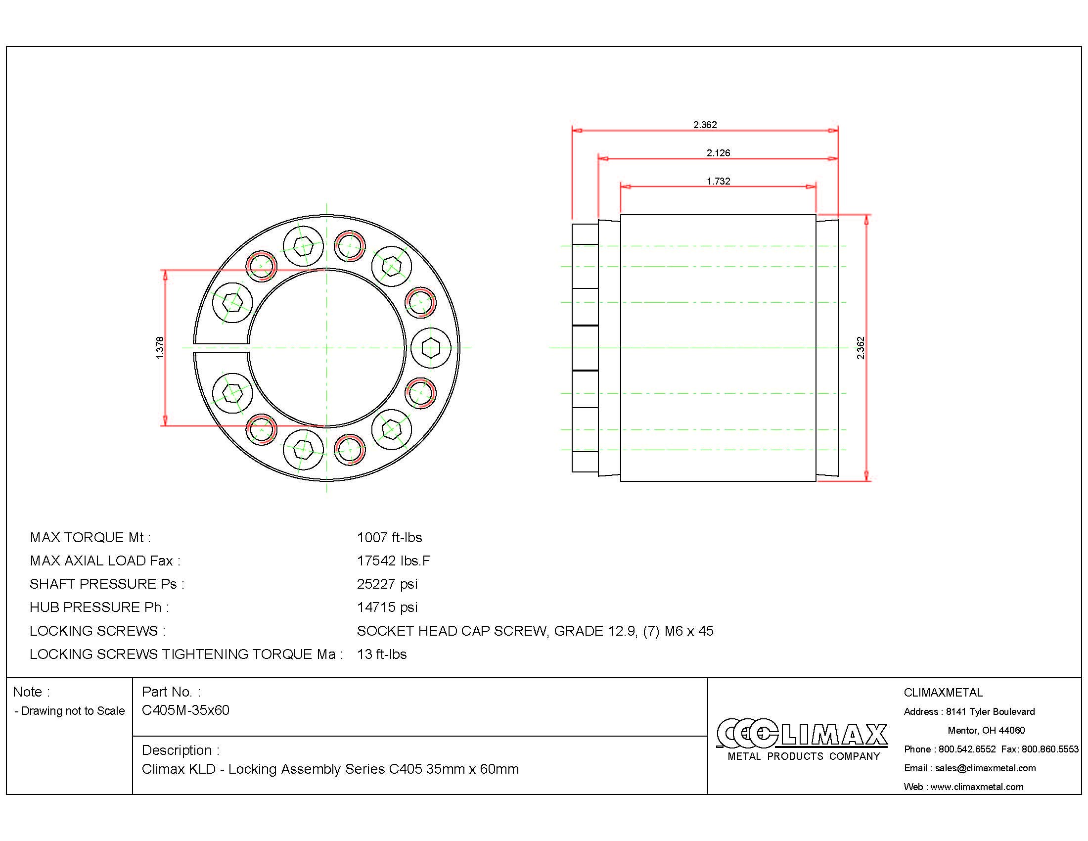 Climax Metals C405M-24X55 Series 405 Locking Assembly, Steel, 0.94