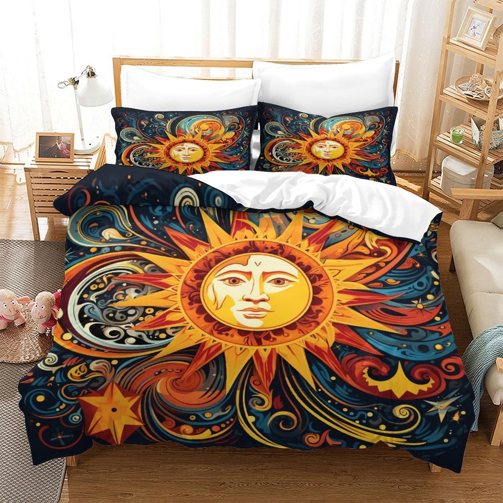 GAOYUCHUN Bohemian Sun 3D Printed Duvet Cover Microfibre Soft Quilt Covers Bedding Sets with Pillowcase Easy Care Comforter Cover Hidden Zipper for Kids Boys Girls Double（200x200cm）