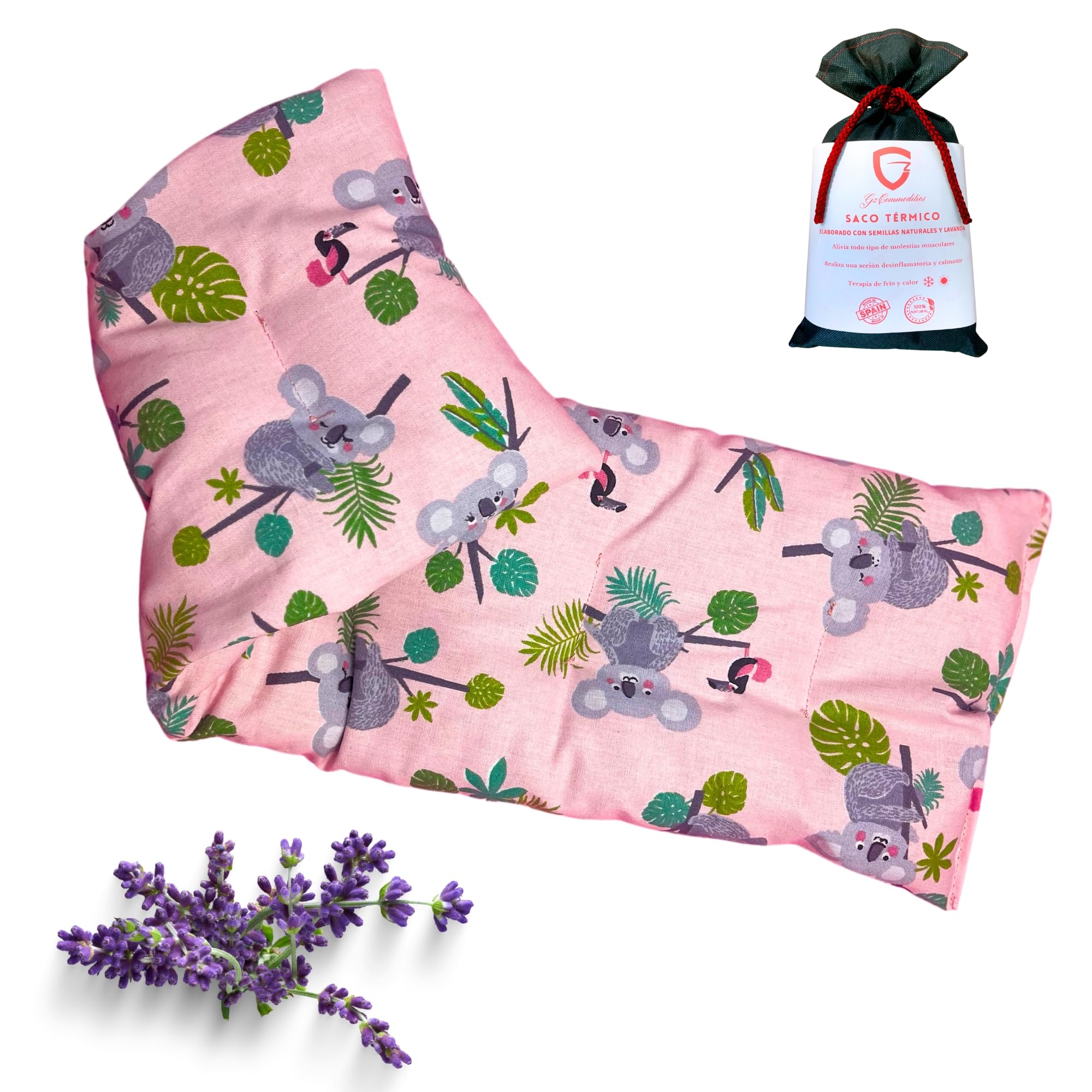 Saco Semillas Microondas Cervical Térmico de Semillas y Lavanda - 47x15cm - 100% algodón– Bolsa Cojín con Aroma Calor y Frío Multiusos Saquito Pies Calienta Camas y Lumbar