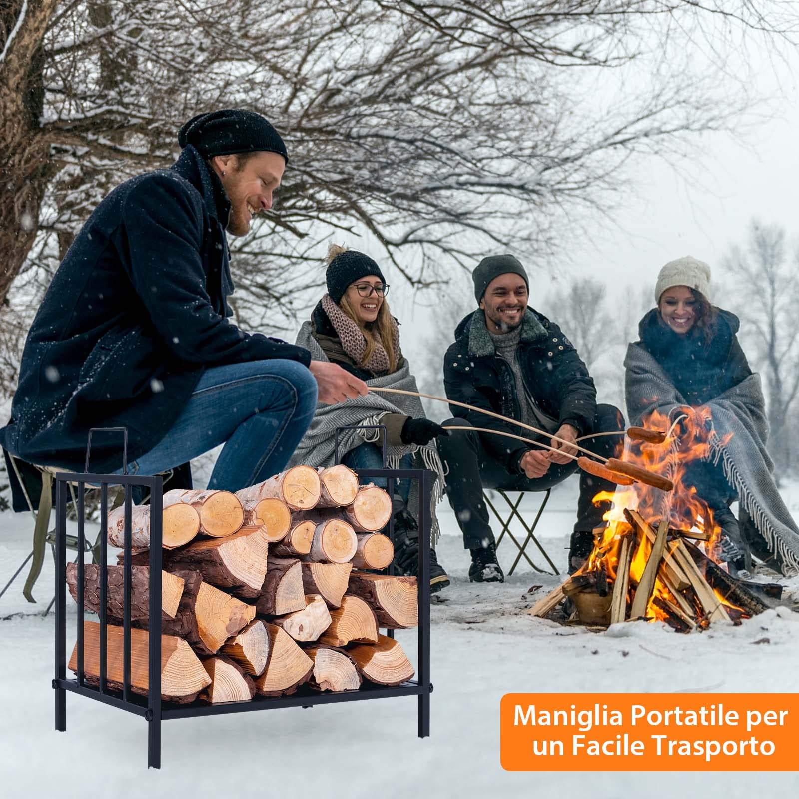 COSTWAY Porta Legna per Interni ed Esterni, Porta Legna per Camino con Comoda Maniglia e Piedini Rialzati, Portalegna da Ardere per Caminetti, Stufe e Focolari, Portata 50 kg (46 x 31 x 46 cm)