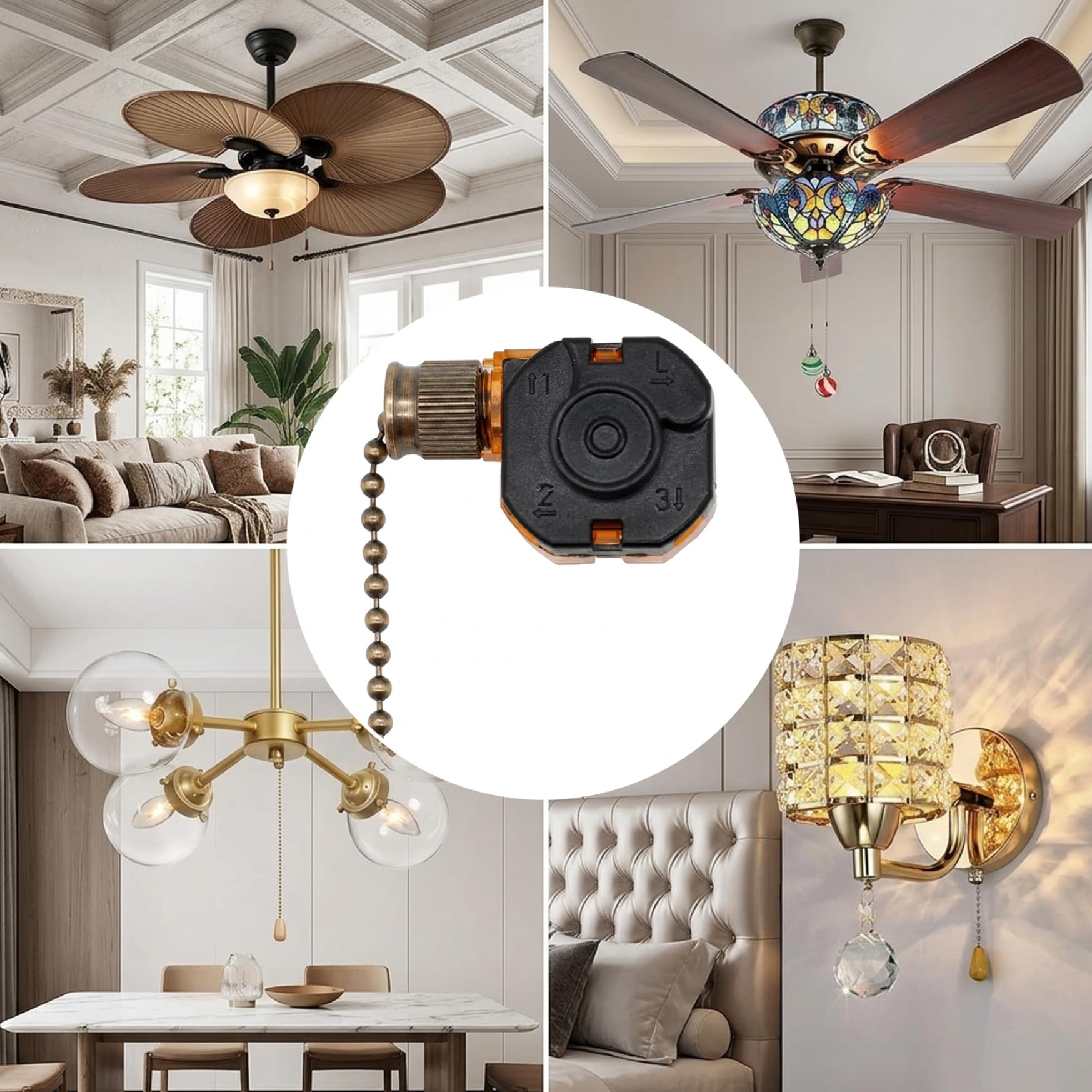 Catene di azionamento per ventilatori a soffitto e luci, interruttore a 3 velocità per ventilatore soffitto, catenella di azionamento in bronzo da 8 cm - catenella di ricambio per ventilatori e
