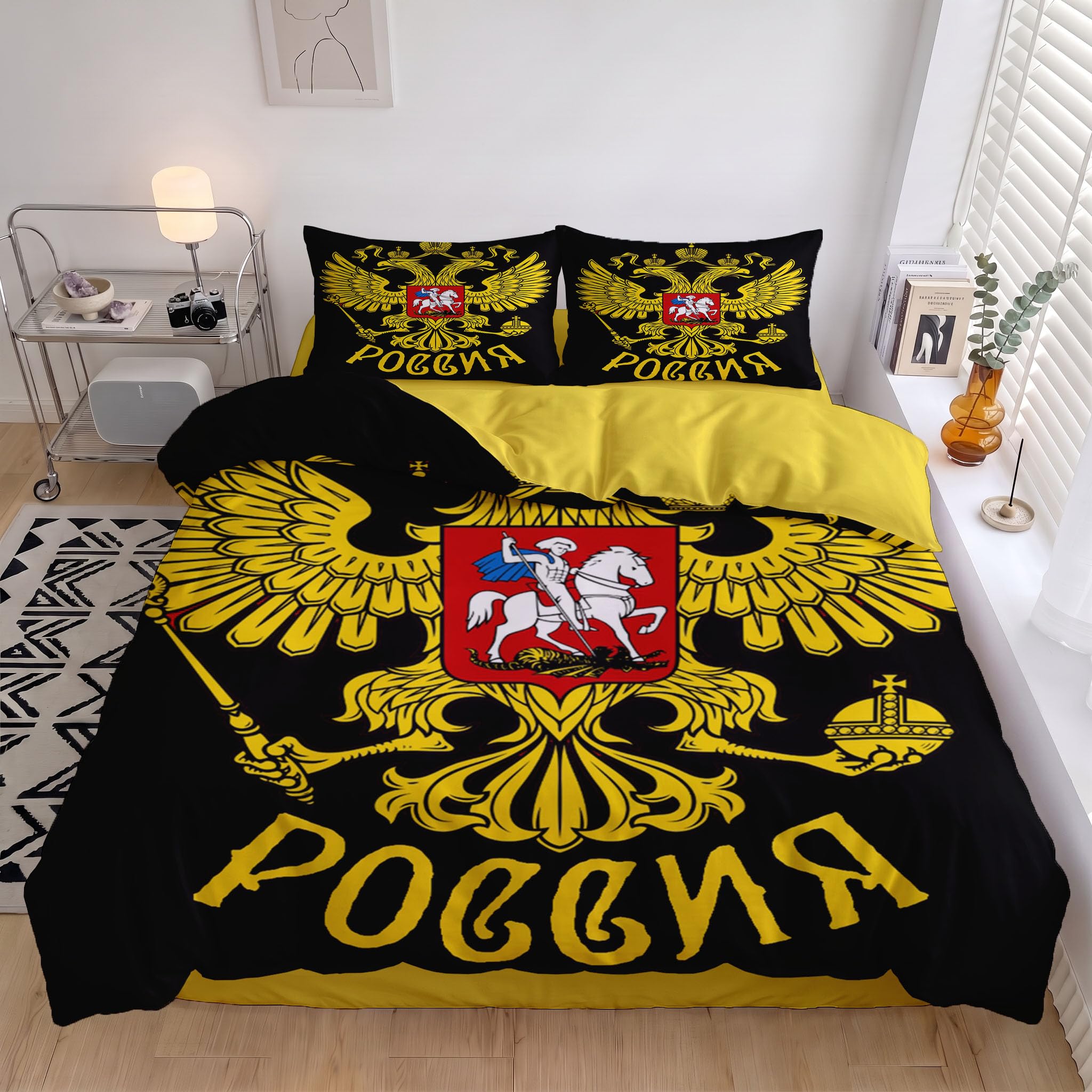 Bettwäsche 220×240 Mikrofaser Russland Flaggenmuster - Bettwäsche-Sets 220×240 cm Bettbezug 3 teilig mit 2 Kissenbezüge 80x80 cm, Wendebettwäsche mit Reißverschluss