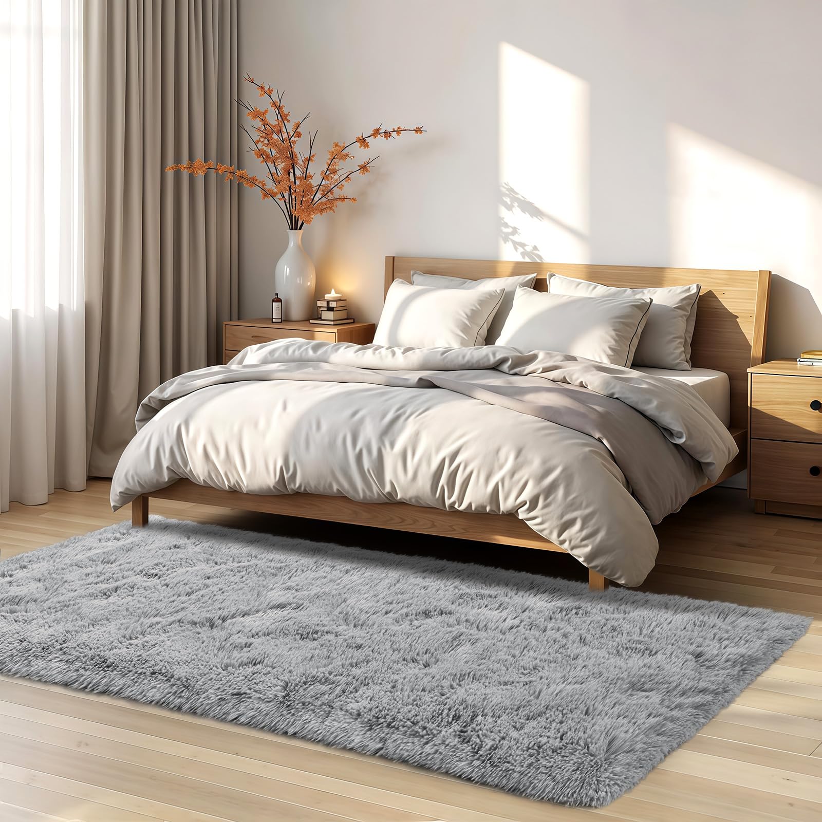 Zentavio Runner Rugs for Hallway 2x6 Shag Soft Bedroom Bedside Rugs Non Slip Fluffy Carpet for Kids Girls Boys Home Decor Aesthetic Dorm Nursery Grey