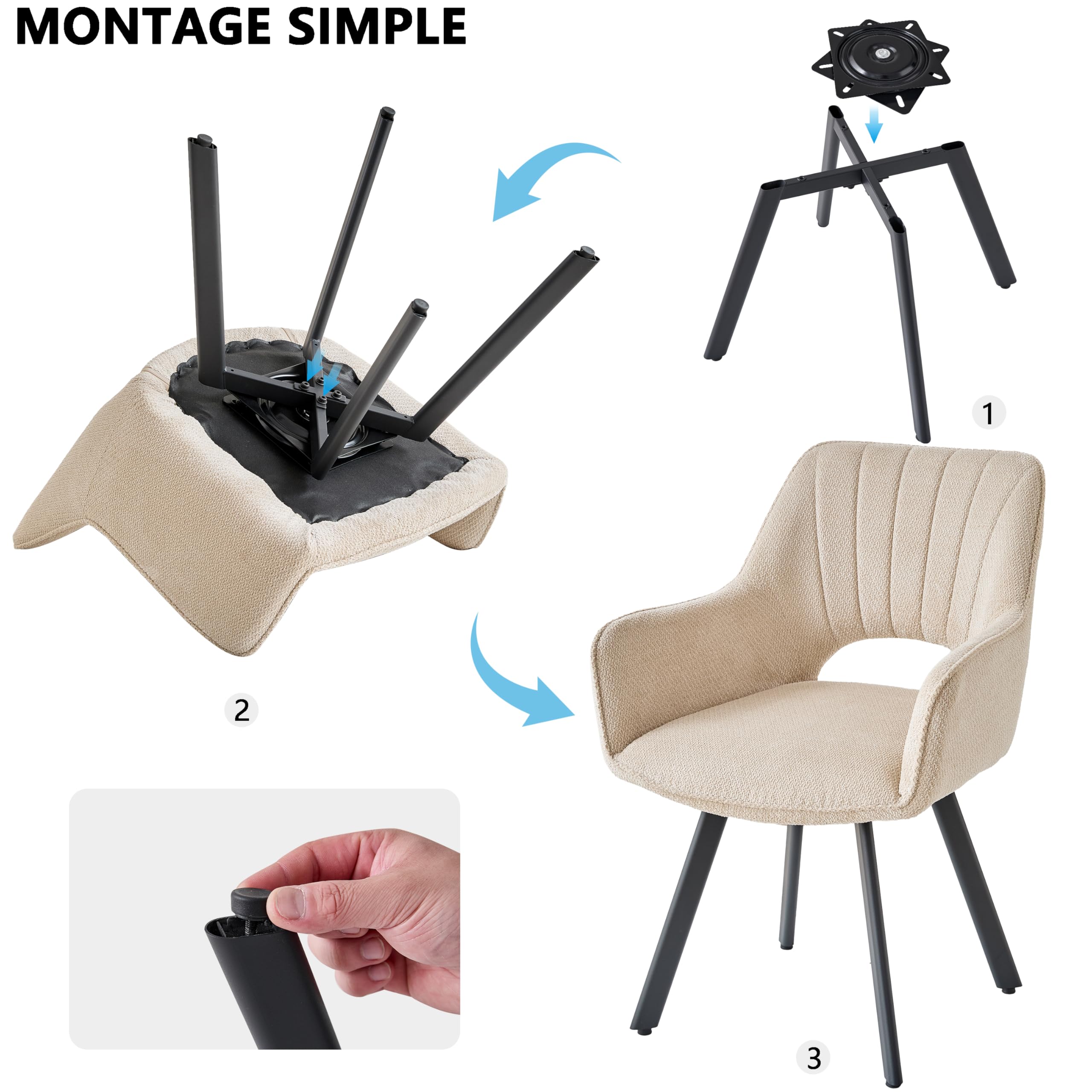 GrandCA HOME Juego de 2 sillas de Comedor giratorias 360° con reposabrazos, tapicería de Lino, Estilo Moderno, Patas de Metal, para Comedor, Sala de Estar u Oficina - Caqui