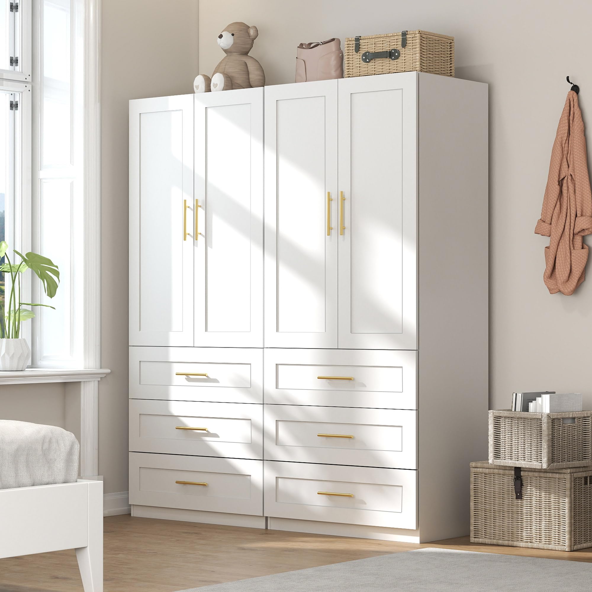 White Wood Wardrobe Armoire 75"H x 63"W