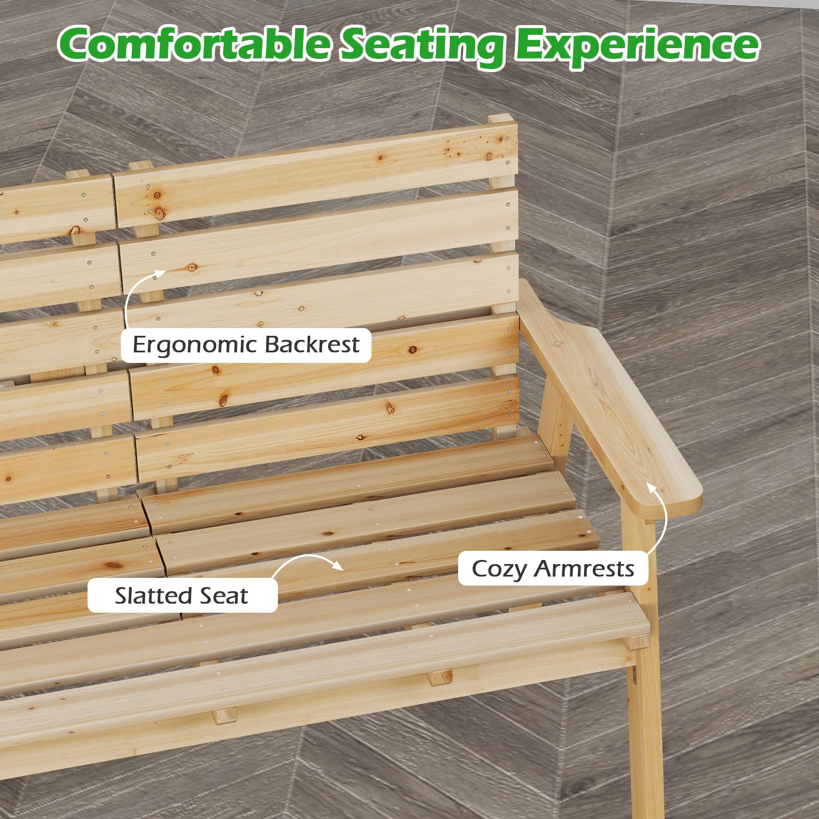 GIANTEX Gartenbank mit Tisch, Massive Holzbank mit klappbarem Mitteltisch, Sitzbank Bank 3 Sitzer, Parkbank ergonomisch mit Rücken- & Armlehnen, Garten Balkonbank Terrassenbank bis 320 kg belastbar