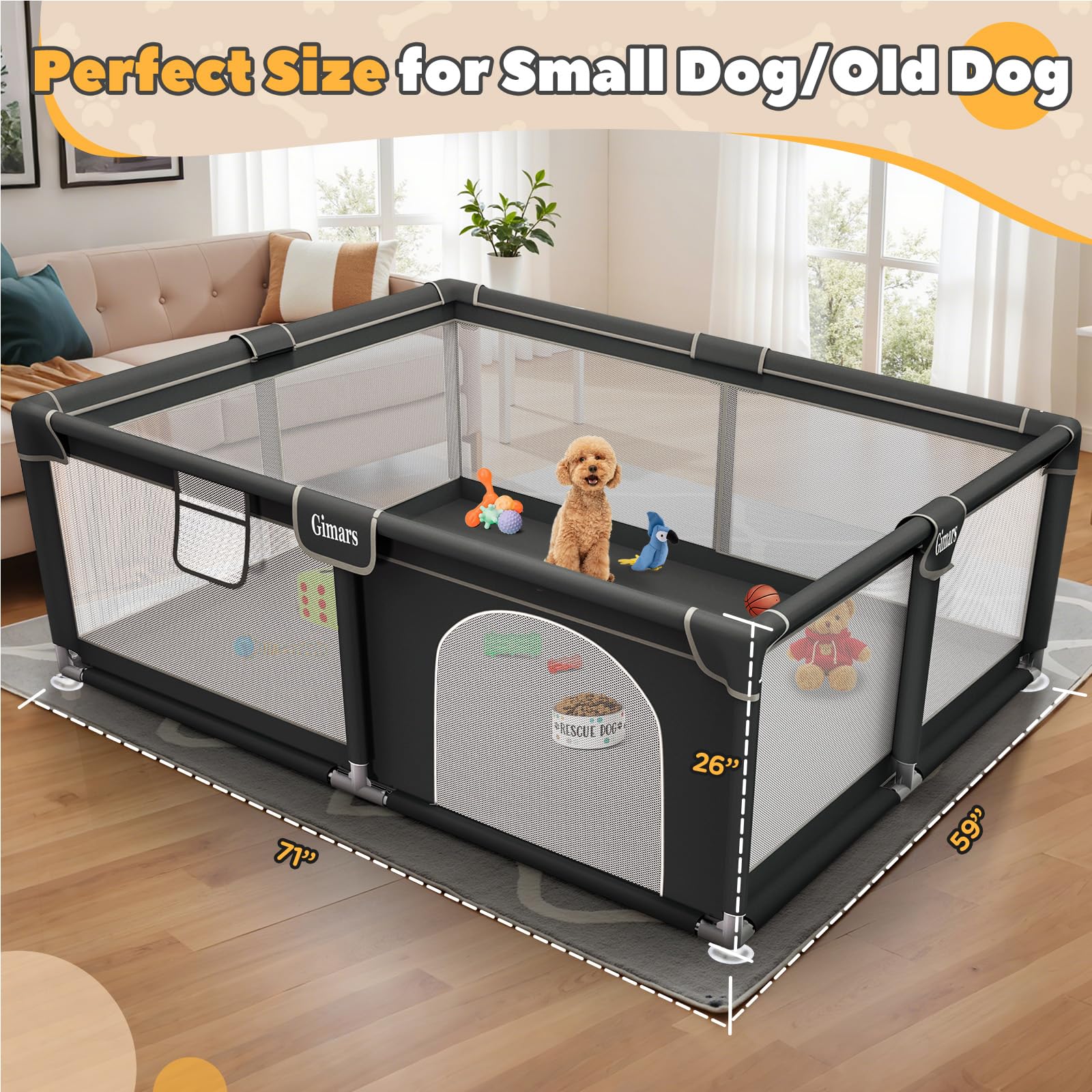180 x 150 x 66 cm Welpenlaufstall mit Tür, Hundelaufstall für Welpen oder kleine Hunde, Stabiler Sicherheits-Tierlaufstall, Verdickter Stoff, Hochfestes Nylon-Mesh, Für Innen- & Außenbereich, Waschbar