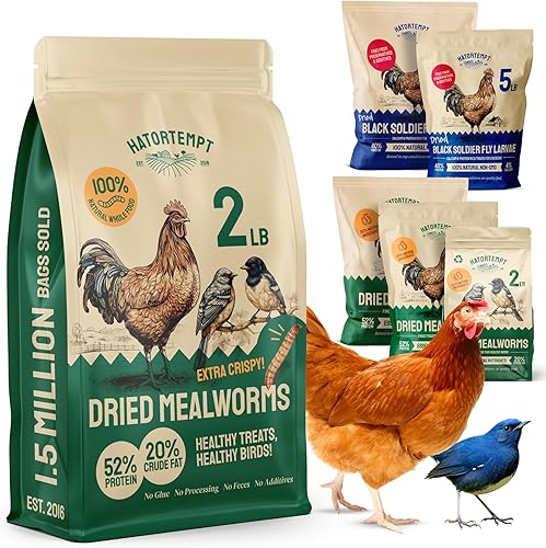 Gusanos de harina secos de 2 libras para aves silvestres y pollos, alimento orgánico prémium sin OMG - Gusanos nutritivos de comida secos con alto
