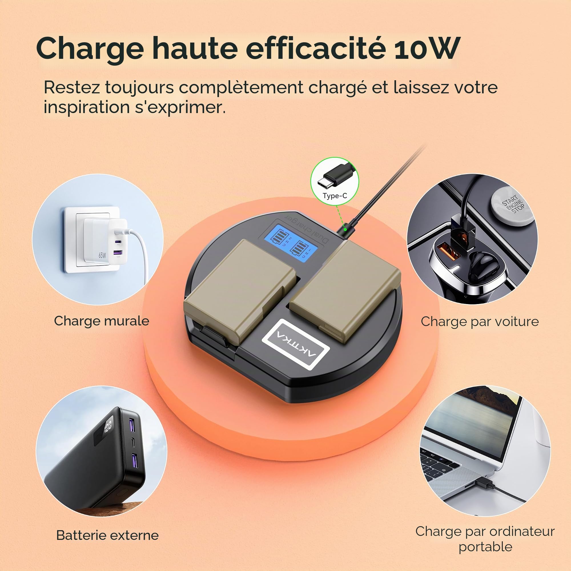 Batterie EN-EL14/EL14a (Lot de 2) & Chargeur Double USB – 1680mAh Haute Capacité pour Nikon D3100/D3200/D3300/D3400/D3500, Coolpix P7000/P7100/P7700/P7800 et Plus