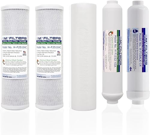 Miniatura 1 de Membranas aplicadas Juego de reemplazo de filtro alcalino de ósmosis inversa, RO+pH pre y post filtro, juego completo de filtros RO para ósmosis