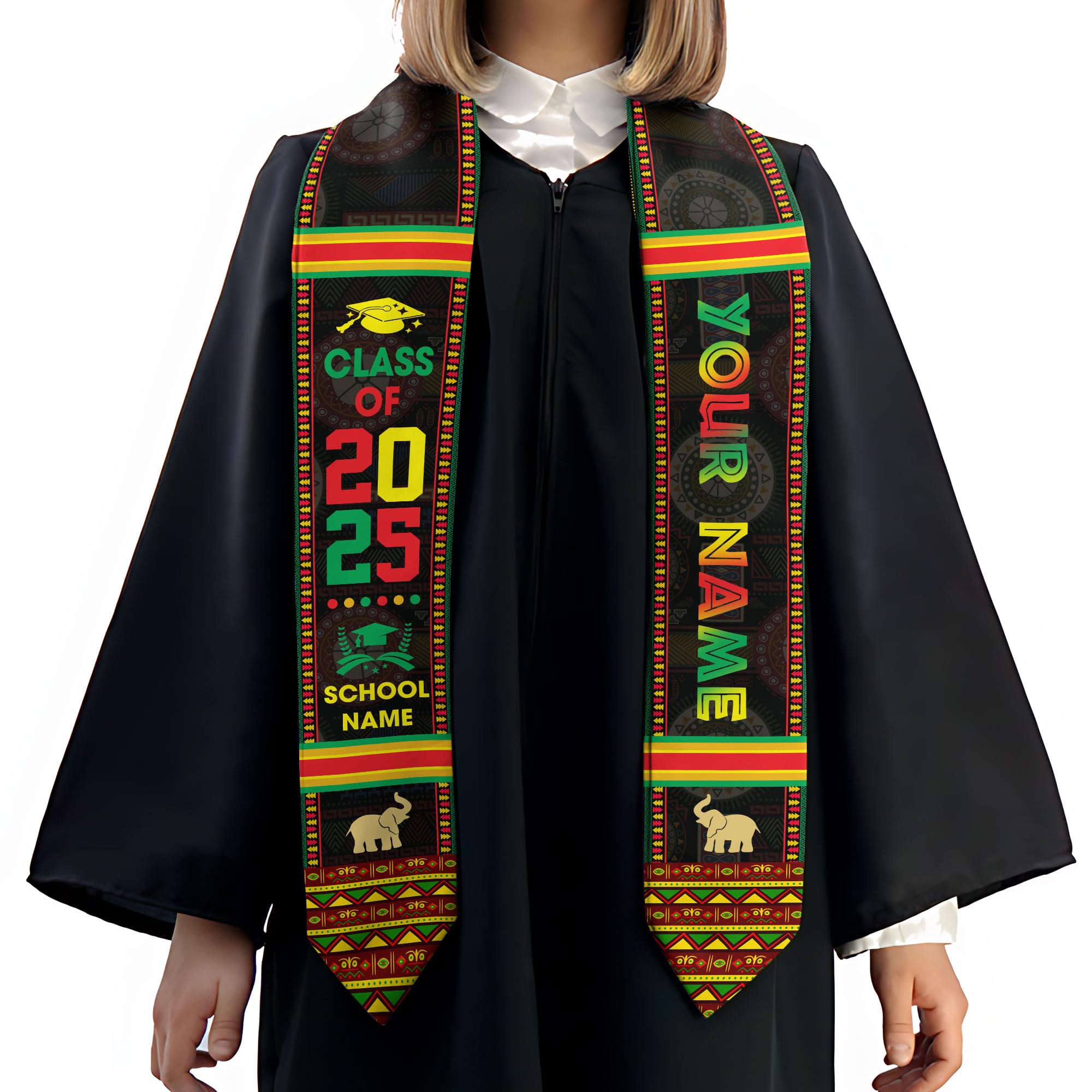 MonkeyVan Custom African American Graduation Stole,Personalized Kente Graduation Sash,Class of 2025 African Graduation Stole A276
