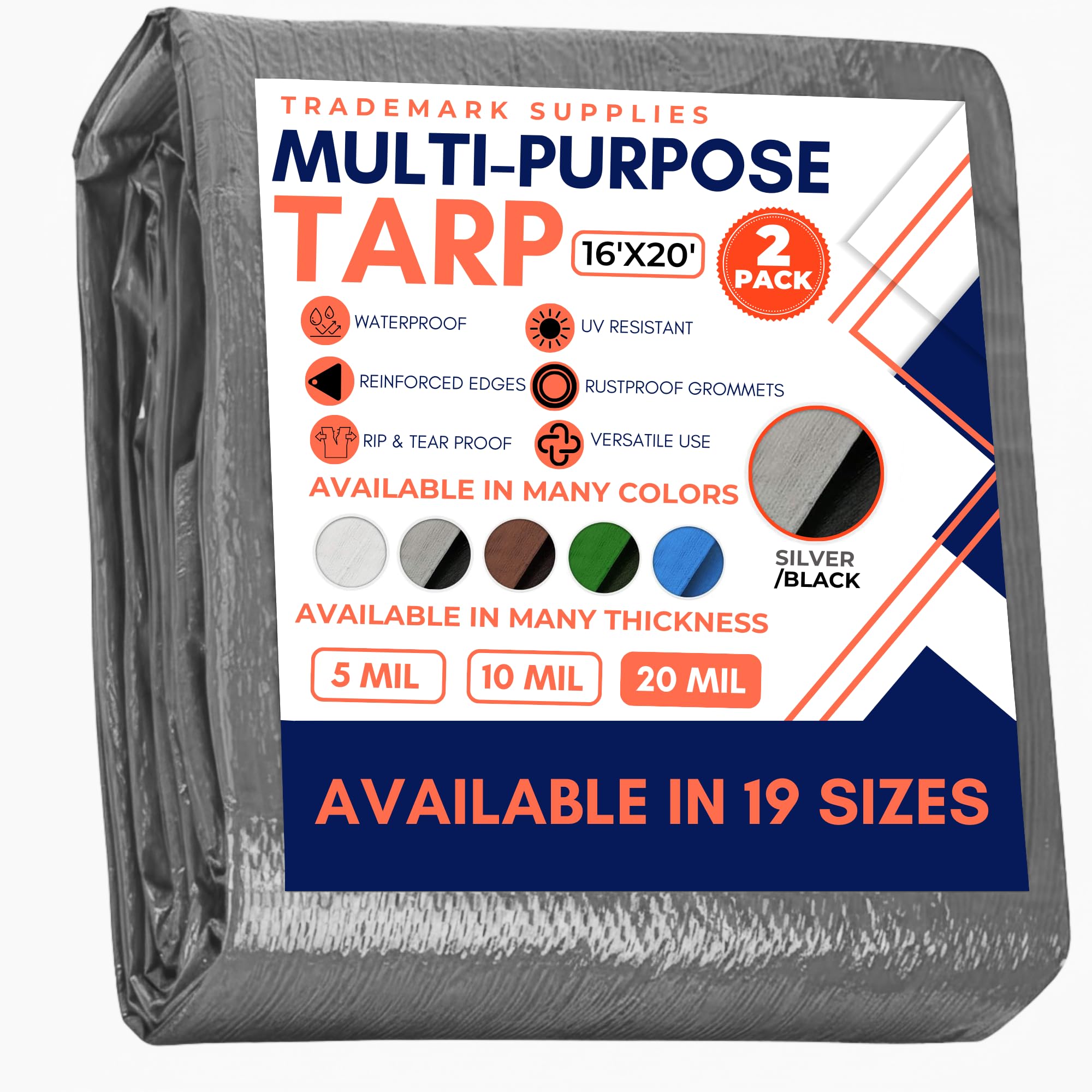 Large Waterproof Tarp- Heavy Duty Thick Poly Tarpaulin Ideal for Canopy Tents, Boats, RV or Pool Covers- Multipurpose Protective Tarps with Grommets for Indoor and Outdoor Use — view 148