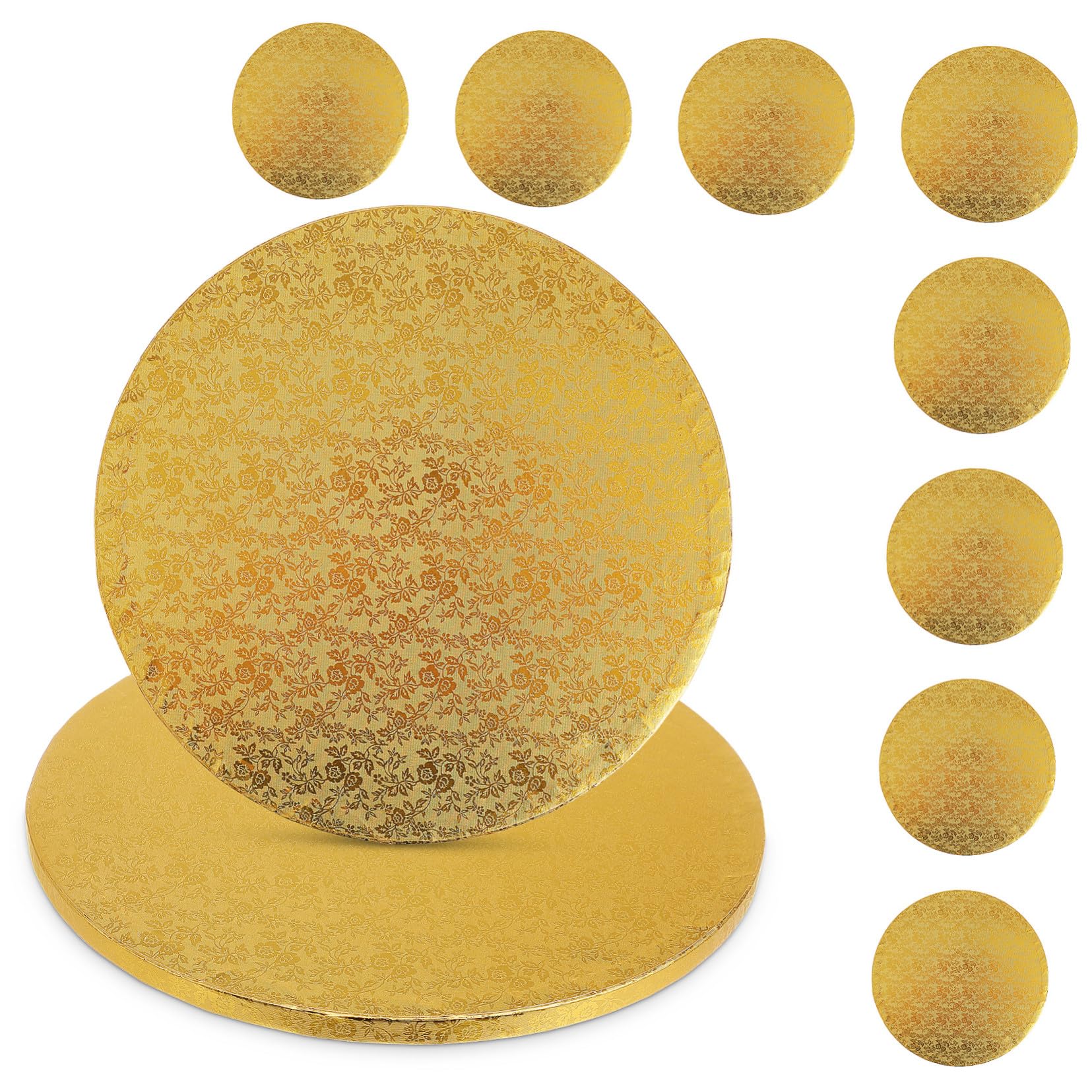 STOBAZA 10 Pièces Lot de Plateaux à Gâteaux Ronds Dorés Papier Cartonné Ondulé Stable et Élégant pour Présentoir et Décoration de Gâteaux