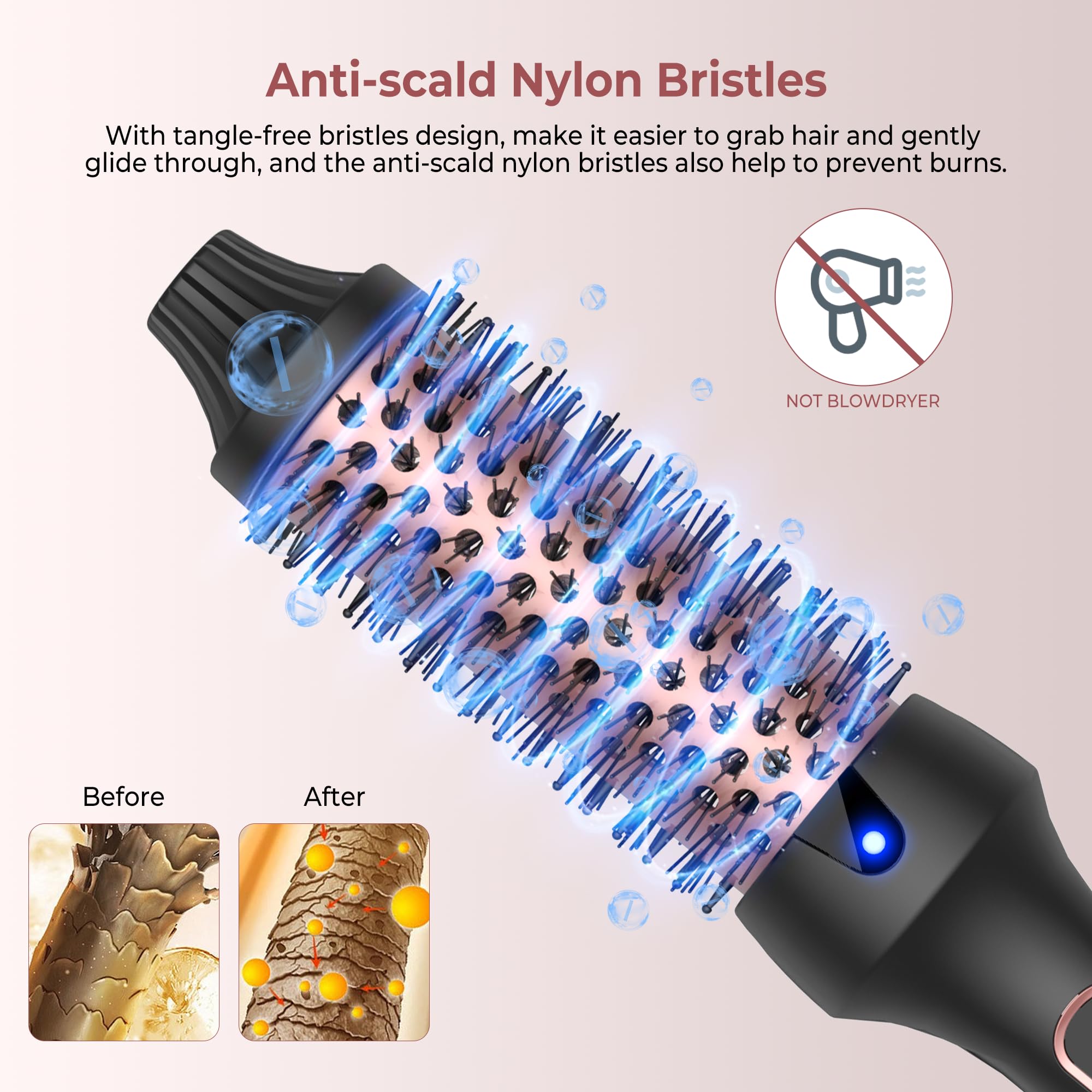 UKLISS Ionique Brosse Chauffante Coiffante Thermal Brush Écran LCD Double PTC Fer à Friser Peigne Chauffant Brosse Lissante pour Cheveux Boucleur Cheveux Lisseur Cheveux, 120-200℃, 38MM