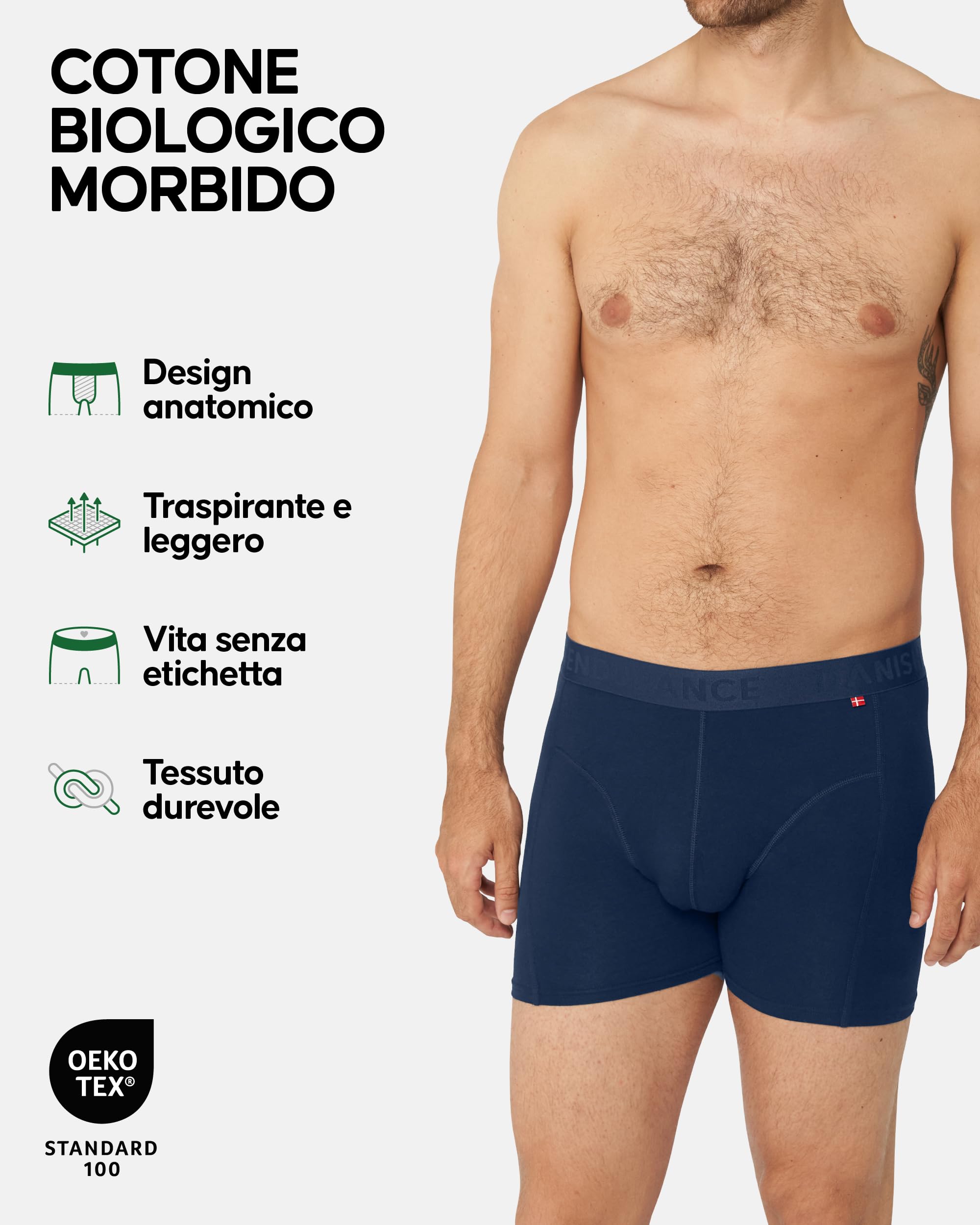 DANISH ENDURANCE Boxer Uomo Cotone Biologico 100%, Mutande Uomo Morbide e Traspiranti, Senza Etichetta, 3 o 6 Paia
