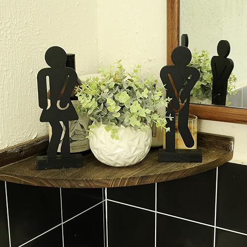 Miniatura 2 de Juego de 3 letreros decorativos de madera rústica para baño con una planta artificial en maceta